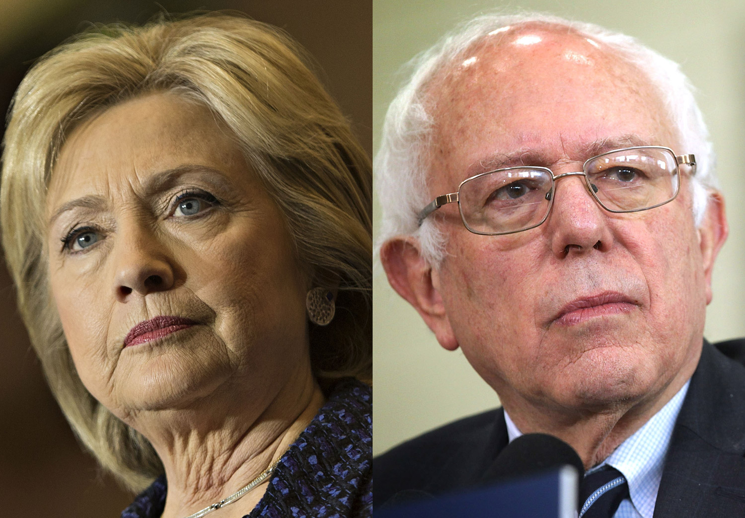 Hillary Clinton in Iowa City, IO on Jan. 21, 2016 (L); Bernie Sanders in Mount Pleasant, IO on Jan. 29, 2016.
