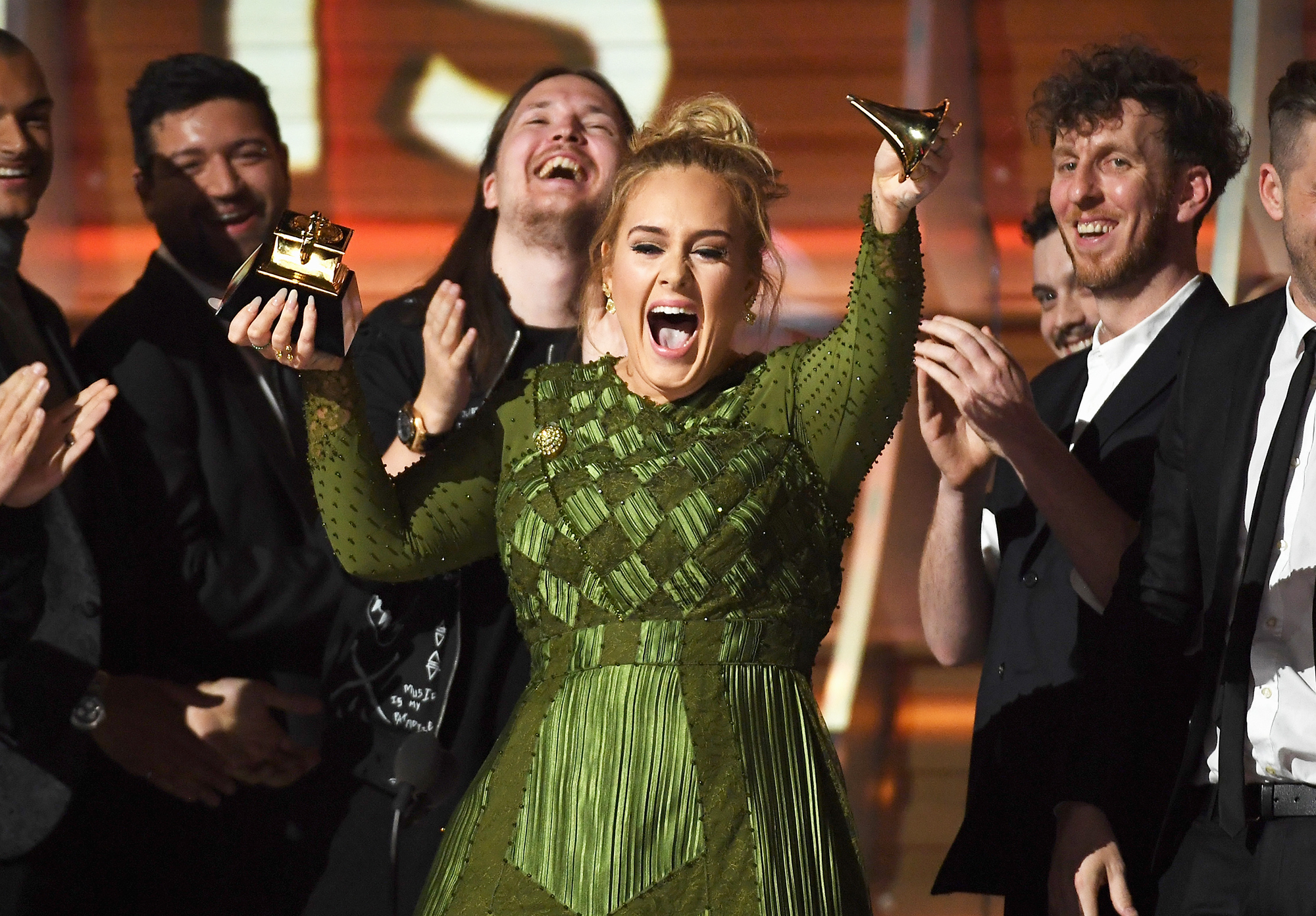 Adele accepts the Album Of The Year award for 25 during The 59th GRAMMY Awards at STAPLES Center, on Feb. 12, 2017 in Los Angeles.