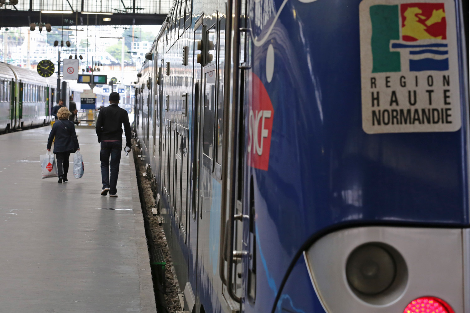 A Regional Express Train, or TER, is sationed along a platform at the Saint Lazare station in Paris, Wednesday May 21, 2014. 