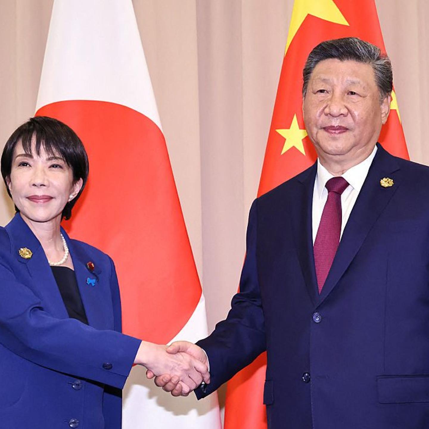 Japan's Prime Minister Sanae Takaich shakes hands with Chinese President Xi Jinping ahead of the Japan-China summit on the sidelines of the Asia-Pacific Economic Cooperation Summit in Gyeongju, South Korea, on Oct. 31, 2025.