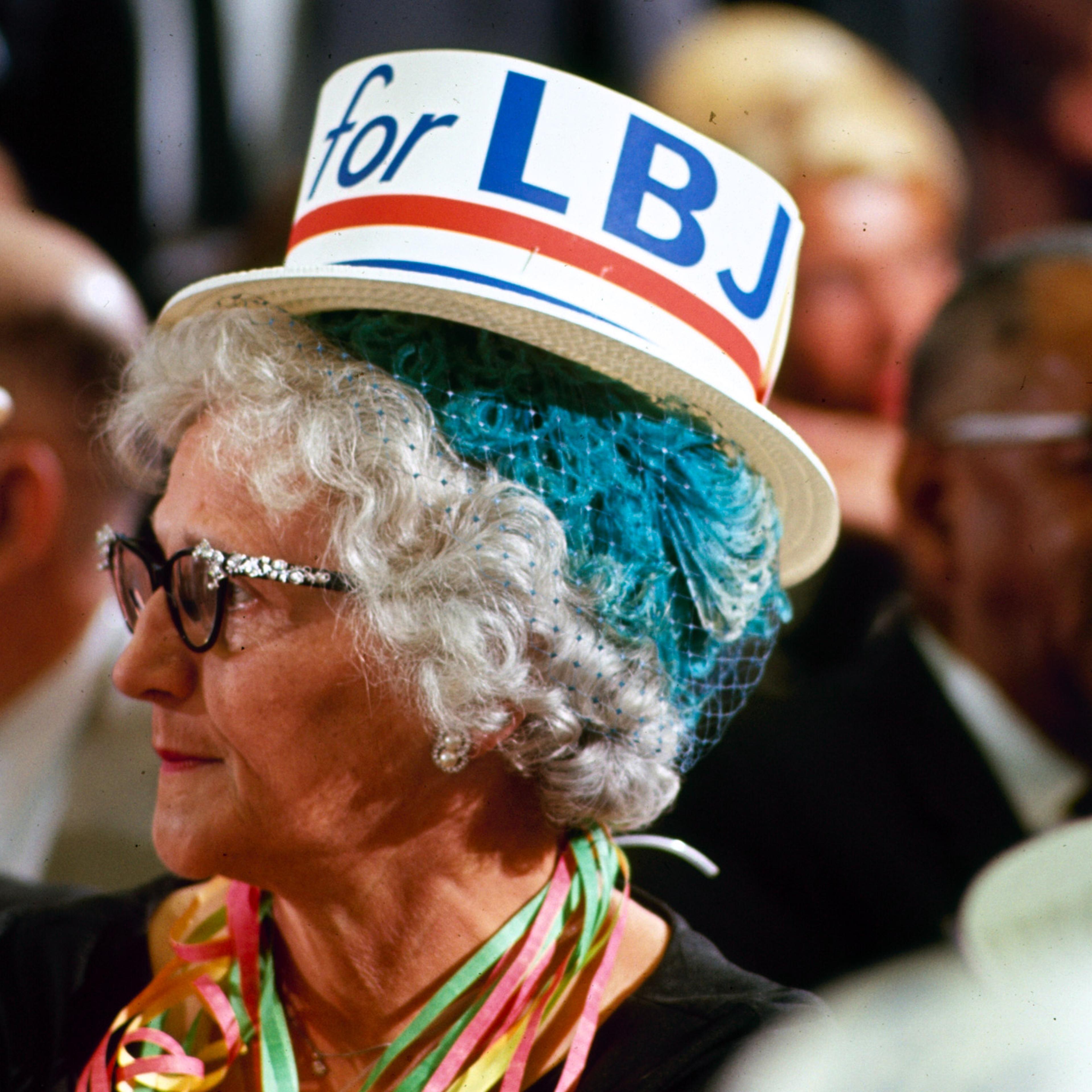 Colorful hat supporting Lyndon Johnson at the Democratic National Convention, 1964.
