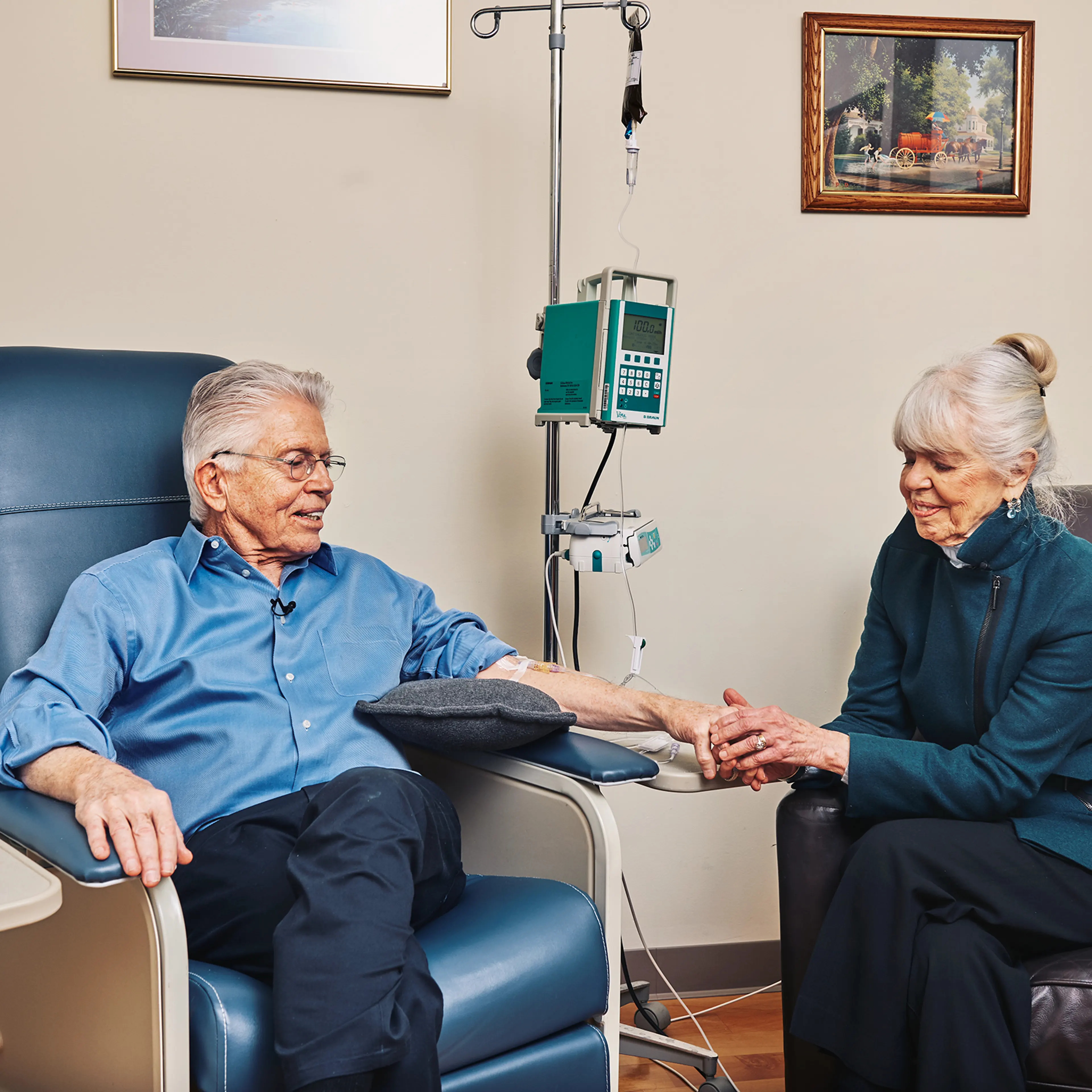 Once a month, Peter drives with his wife JoAnn to Butler Hospital to receive an infusion