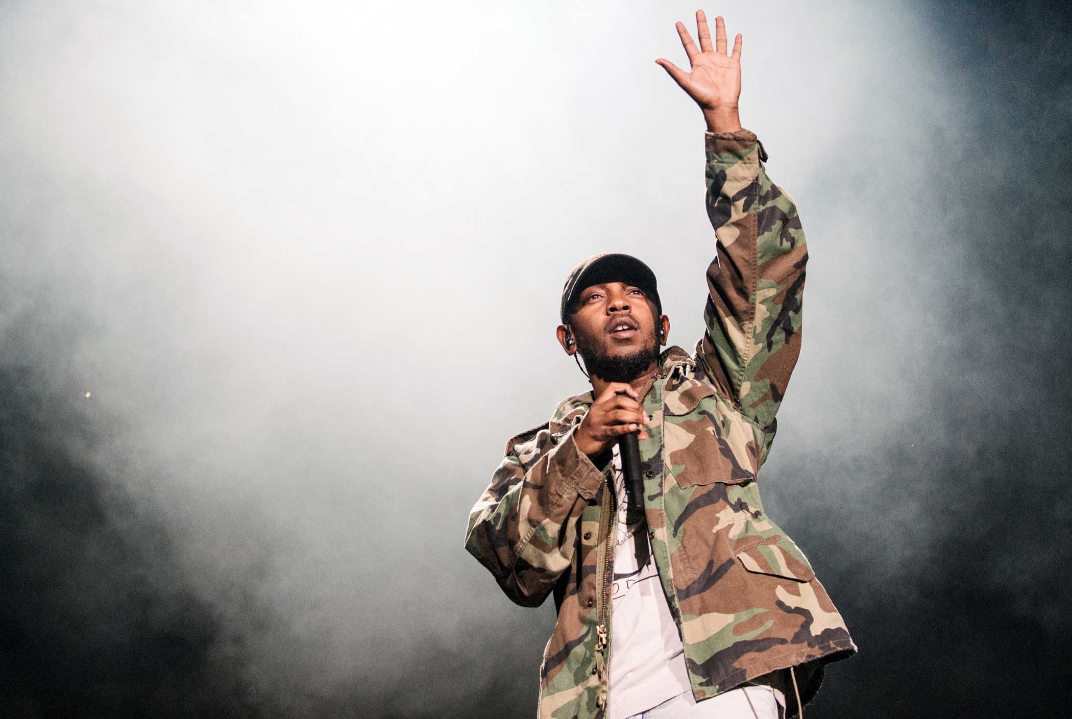 Kendrick Lamar will be Stephen Colbert's first musical guest. Lamar is seen performing at the Osheaga Music and Arts Festival on Aug. 1 in Montreal.