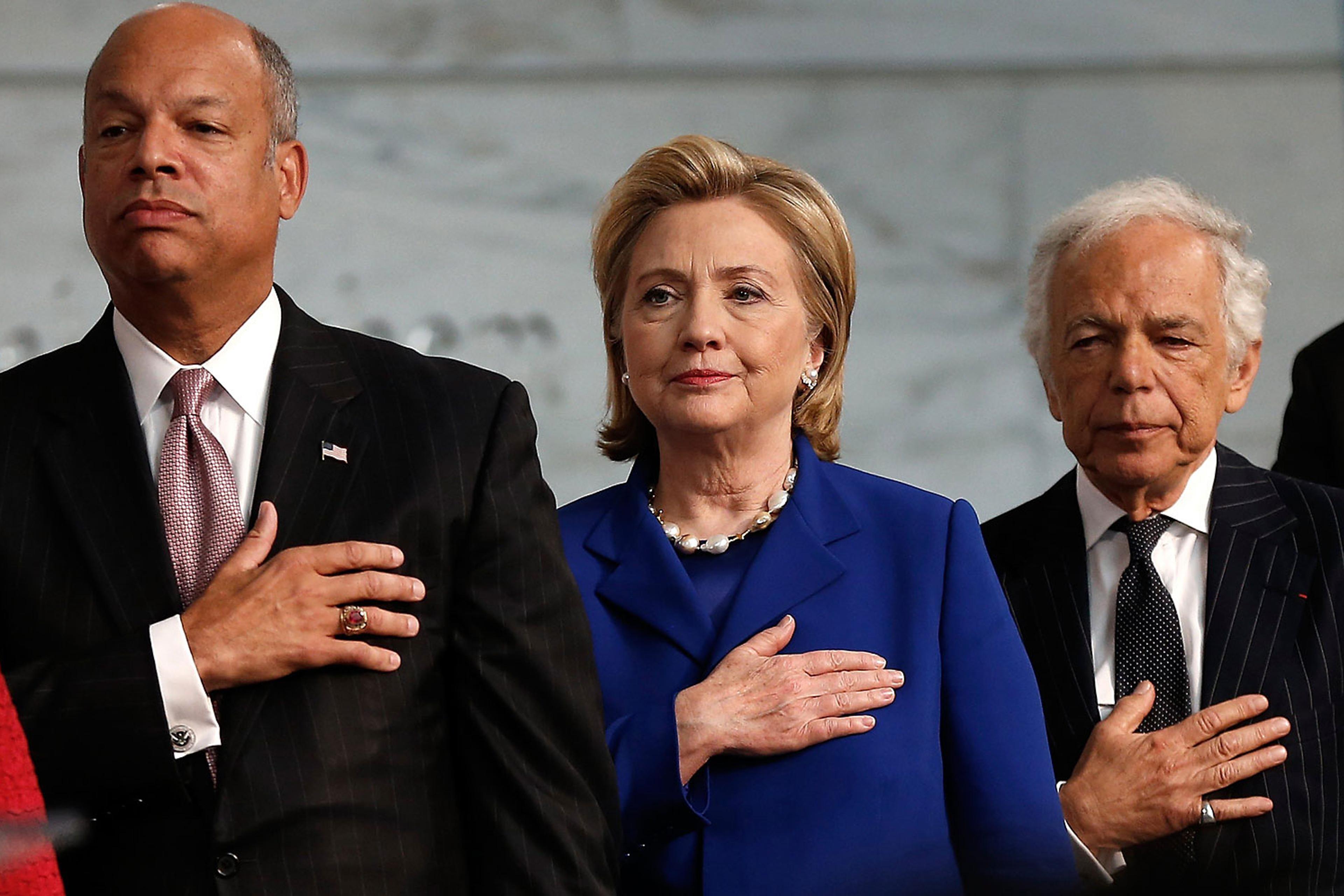 Jeh Johnson And Hillary Clinton Attend Naturalization Ceremony In DC