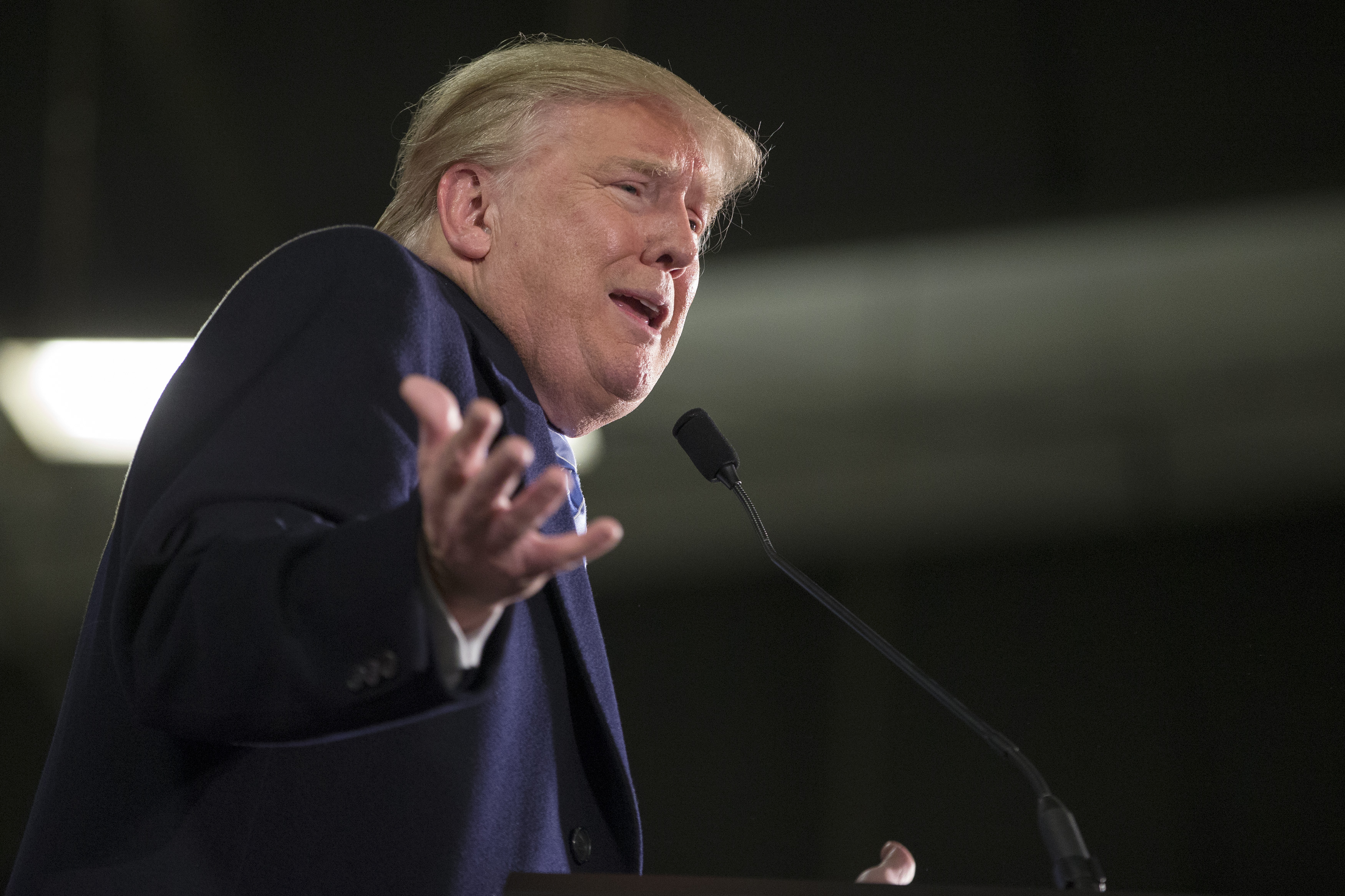 Republican presidential candidate Donald Trump speaks at Hansen Agriculture Student Learning Center at Iowa State University in Ames, Iowa, on Jan. 19, 2016.