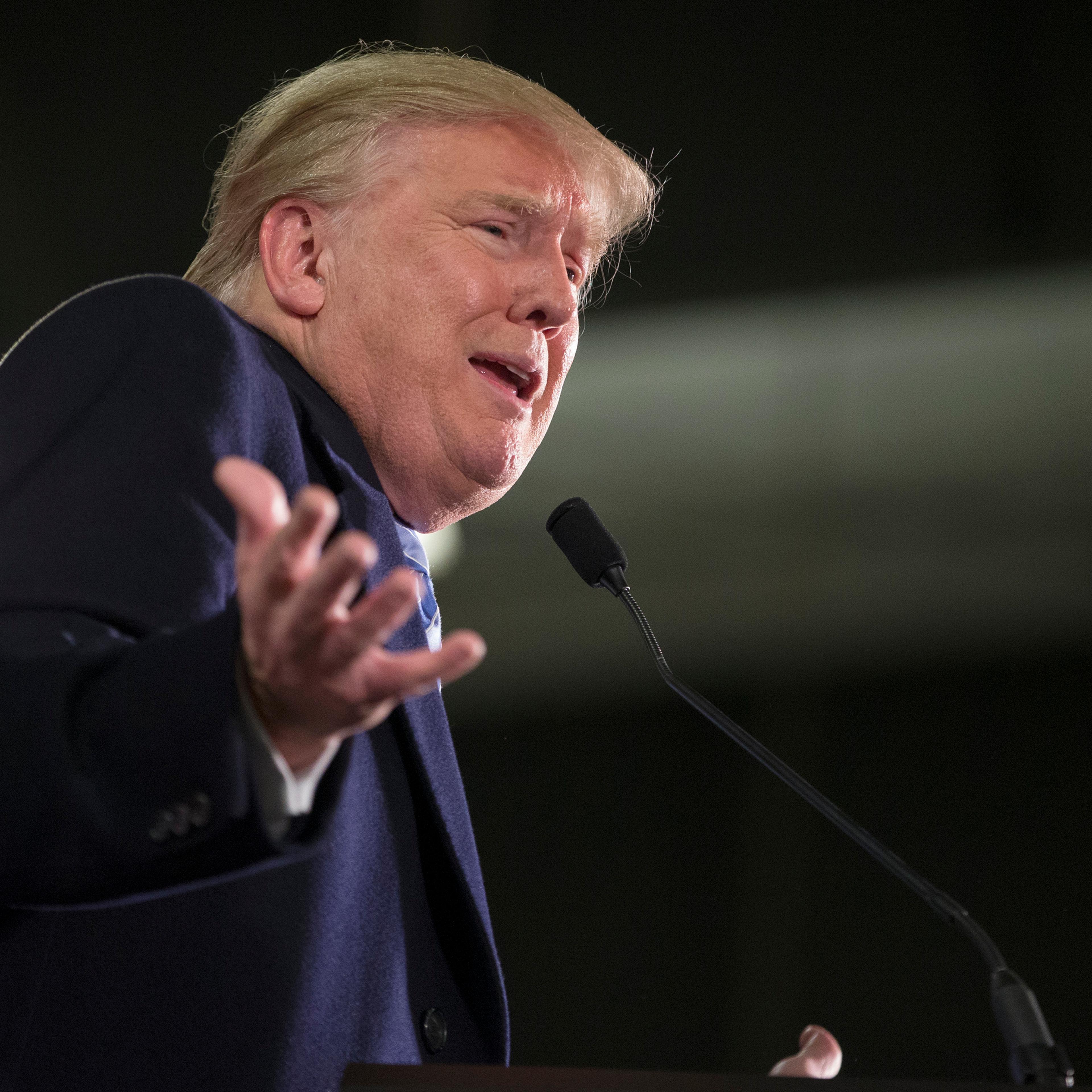 Republican presidential candidate Donald Trump speaks at Hansen Agriculture Student Learning Center at Iowa State University in Ames, Iowa, on Jan. 19, 2016.