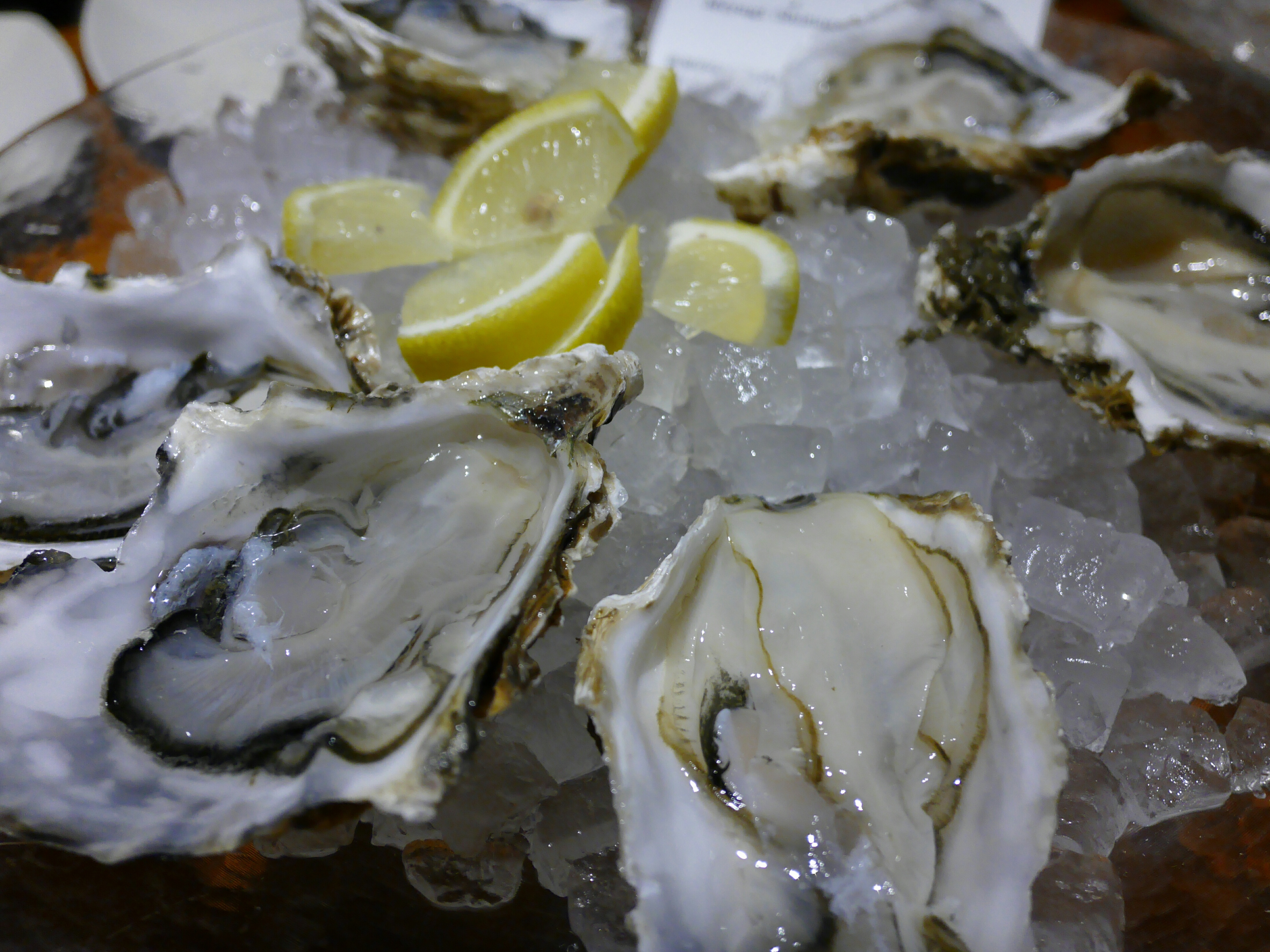 Close-Up Of Oysters And Lemon Slices On Ice