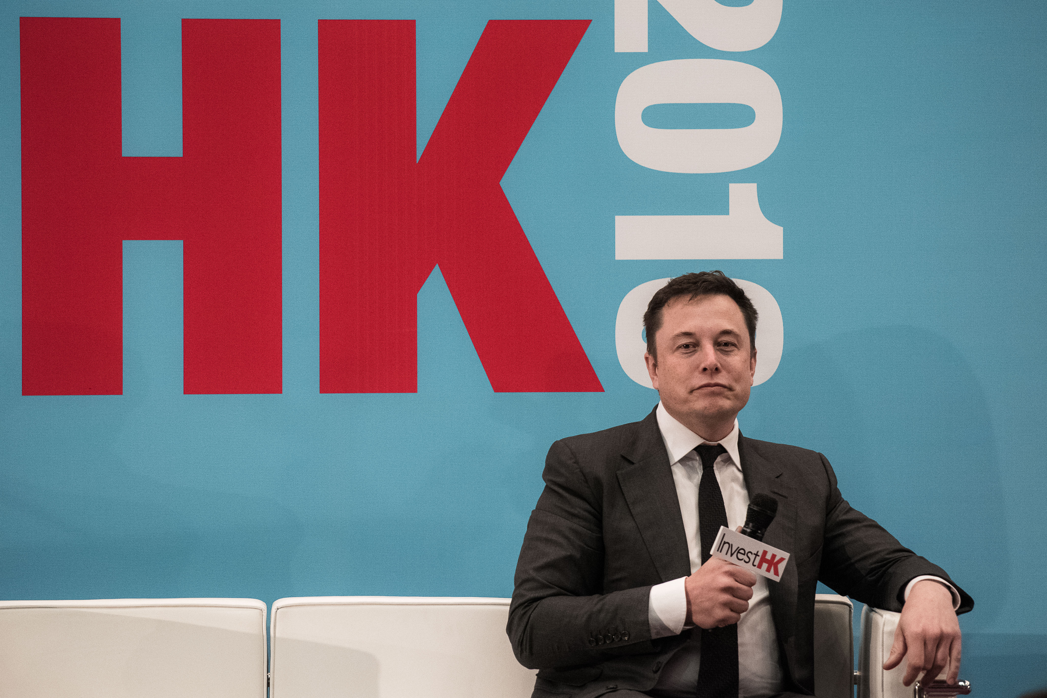 Elon Musk, the co-founder of luxury all-electric US car maker Tesla, speaks at the StartmeupHK Venture Forum in Hong Kong on January 26, 2016.