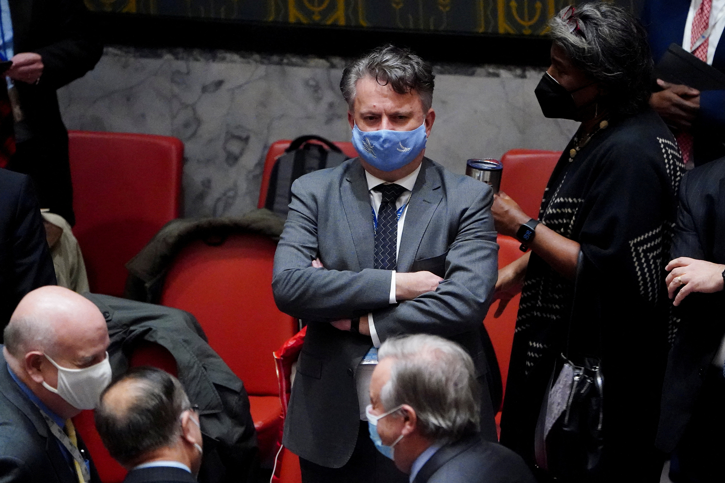 Ukrainian Ambassador to the United Nations Sergiy Kyslytsya looks on as the United Nations Security Council met to discuss the ongoing crisis in Ukraine with Russia in New York City on Feb. 23