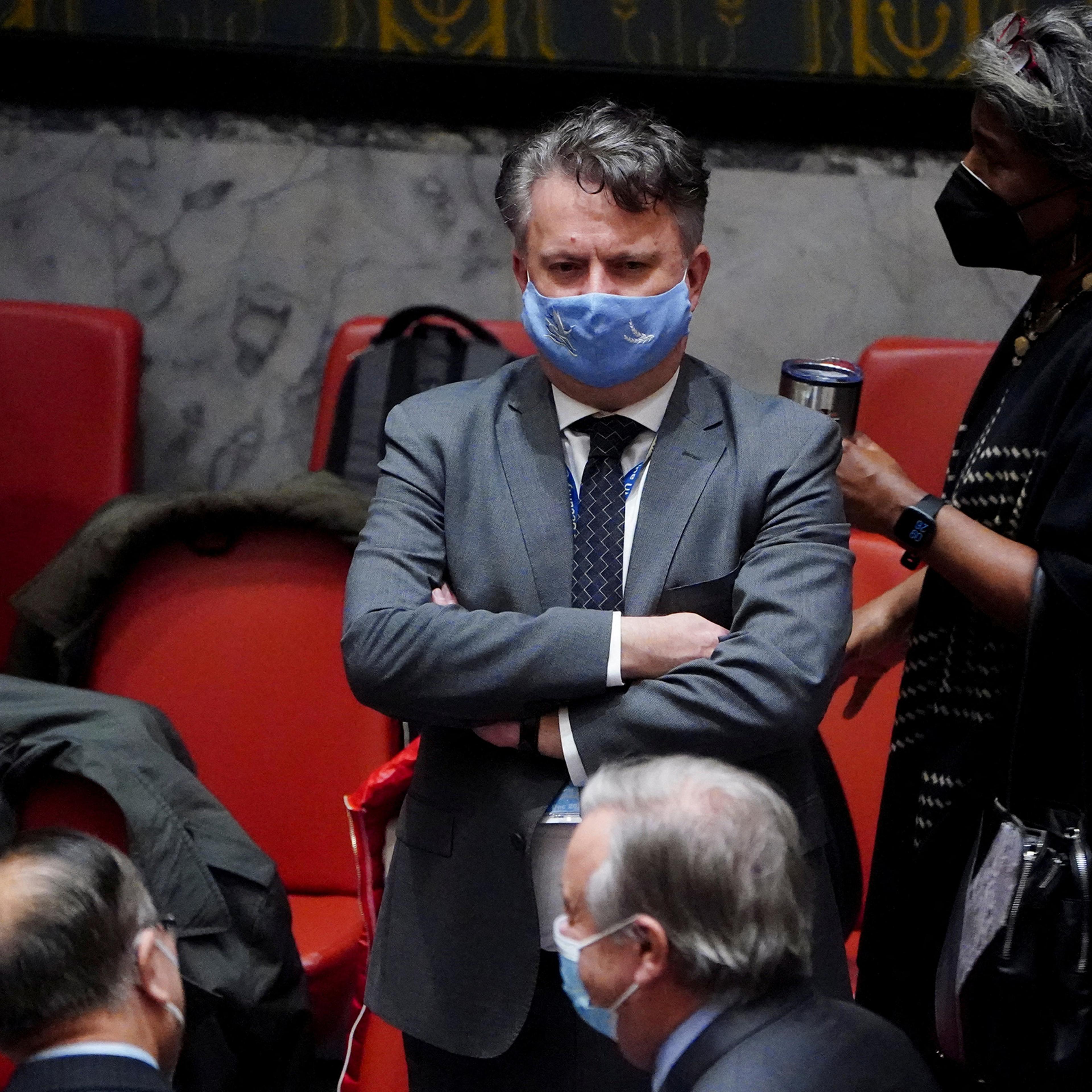Ukrainian Ambassador to the United Nations Sergiy Kyslytsya looks on as the United Nations Security Council met to discuss the ongoing crisis in Ukraine with Russia in New York City on Feb. 23