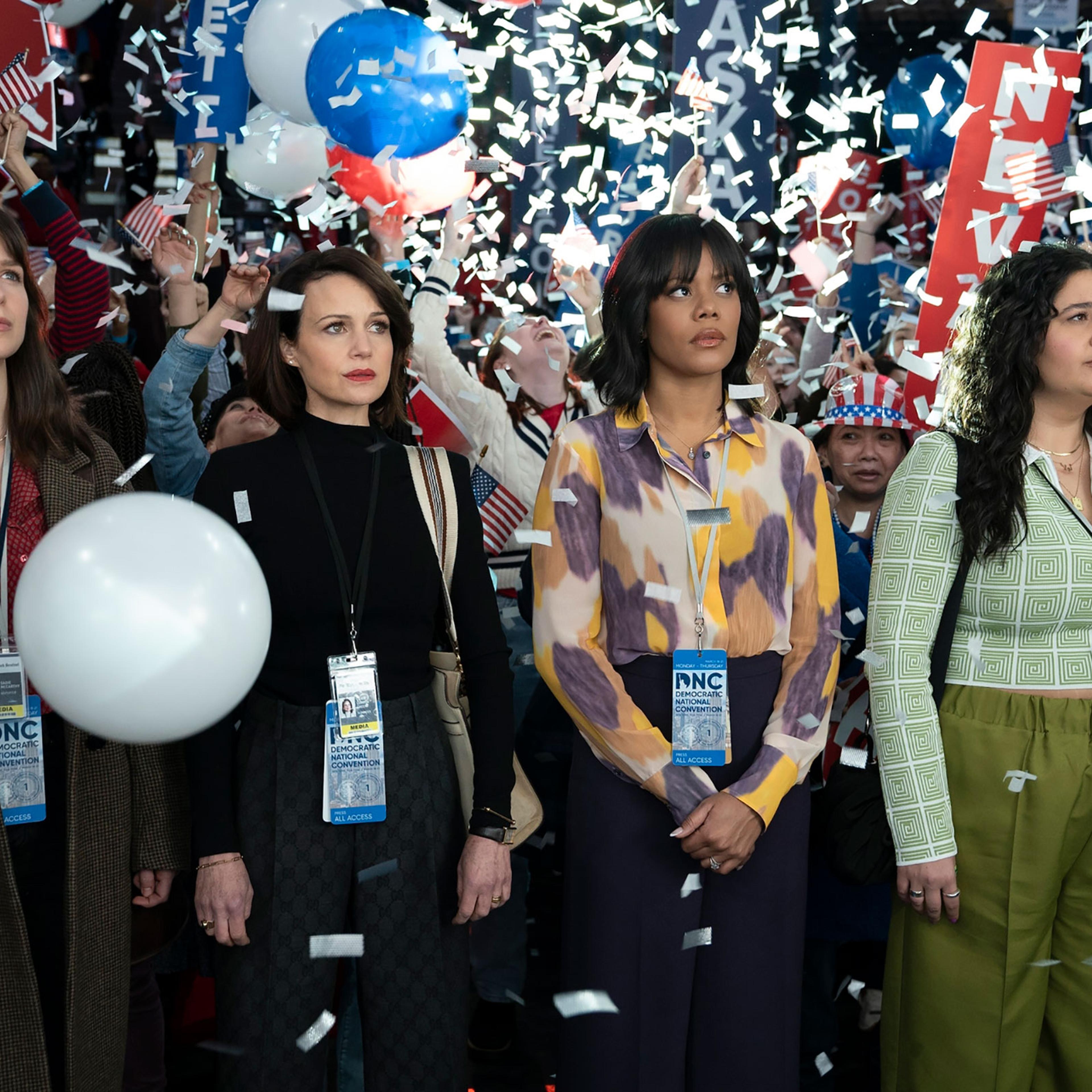From left: Melissa Benoist, Carla Gugino, Christina Elmore, and Natasha Behnam in <i>The Girls on the Bus</i>