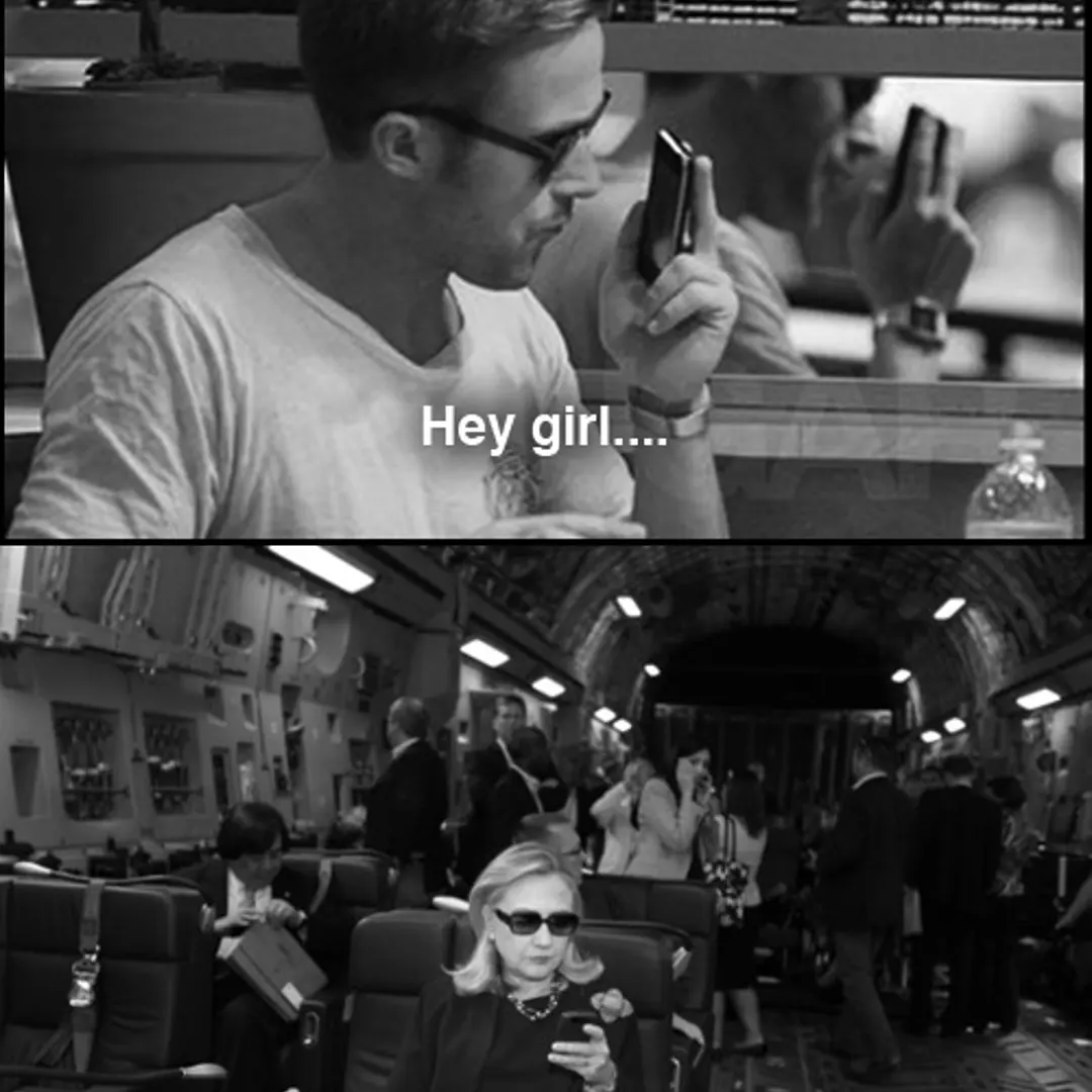 A set of images from the Tumblr <i>Texts From Hillary</i> that depicts actor Ryan Gosling texting with the Secretary of State, Hillary Clinton, posted on April 6, 2012