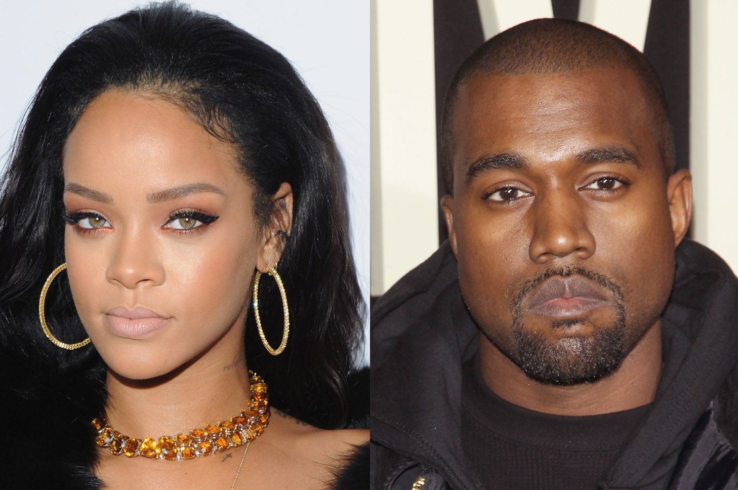 Rihanna (L) and Kanye West (R)