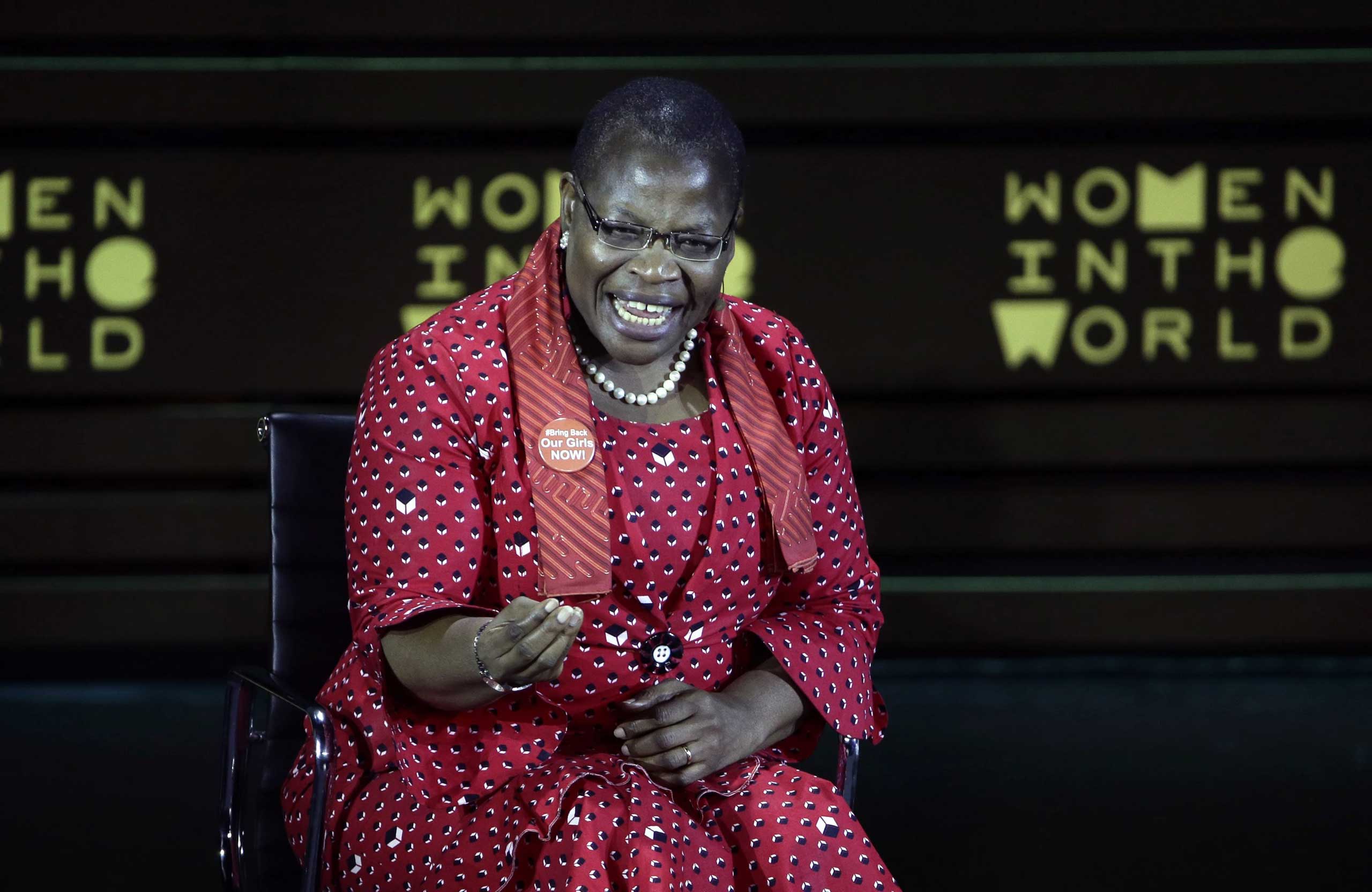 Obiageli Ezekwesili, Co-Founder of the Bring Back Our Girls movement addresses the Sixth Annual Women in the World Summit at Lincoln Center in New York on April 23, 2015.
