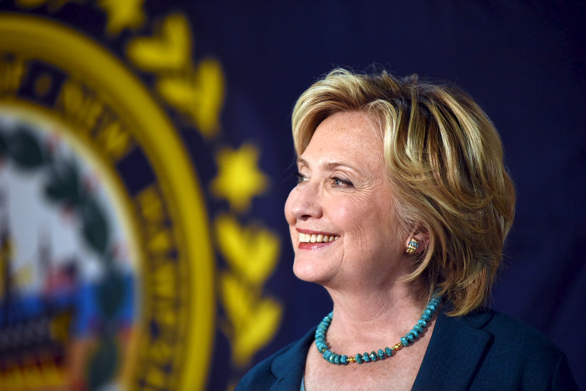 U.S. Democratic presidential candidate Hillary Clinton listens during the Community Forum on Substance Abuse at The Boys and Girls Club of America campaign event in Laconia
