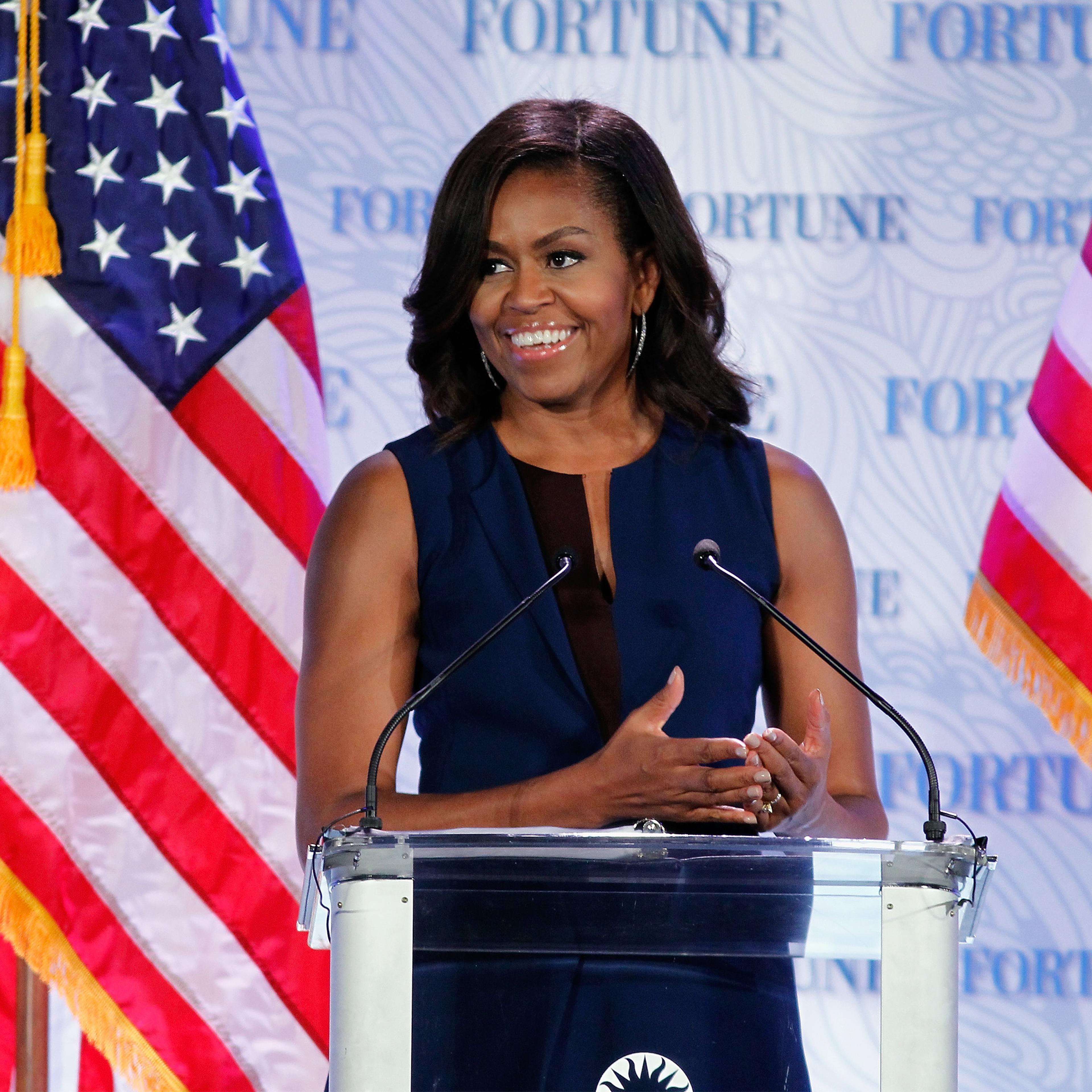 U.S. First Lady Michelle Obama speaks onstage during Fortune's Most Powerful Women Summit - Day 2 at The Robert and Arlene Kogod Courtyard on October 13, 2015 in Washington, DC.