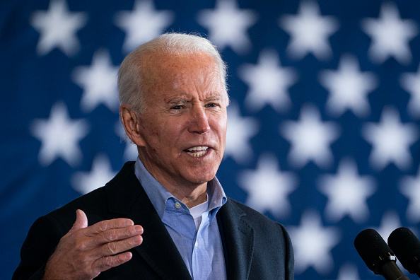 Democratic presidential nominee Joe Biden speaks at a get-out-the-vote drive-in rally at Cleveland Burke Lakefront Airport in Cleveland, Ohio on November 02, 2020.