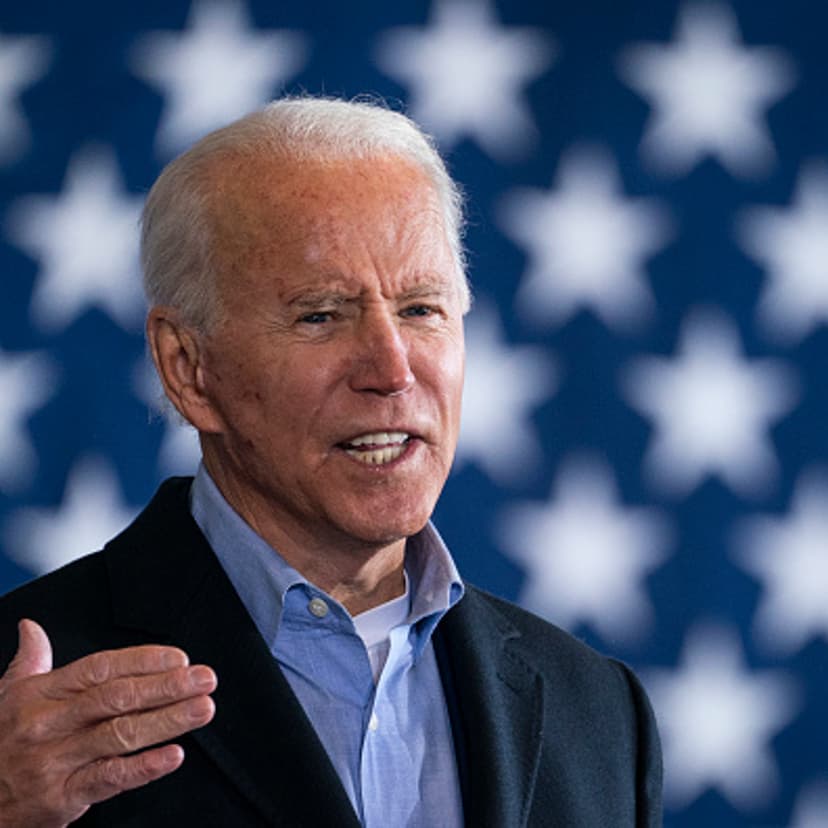 Democratic presidential nominee Joe Biden speaks at a get-out-the-vote drive-in rally at Cleveland Burke Lakefront Airport in Cleveland, Ohio on November 02, 2020.