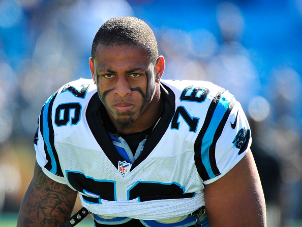 Greg Hardy on October 21, 2012 in Charlotte, North Carolina.