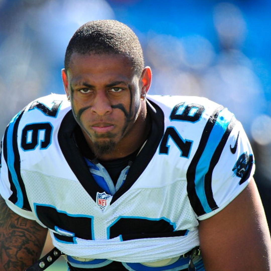 Greg Hardy on October 21, 2012 in Charlotte, North Carolina.