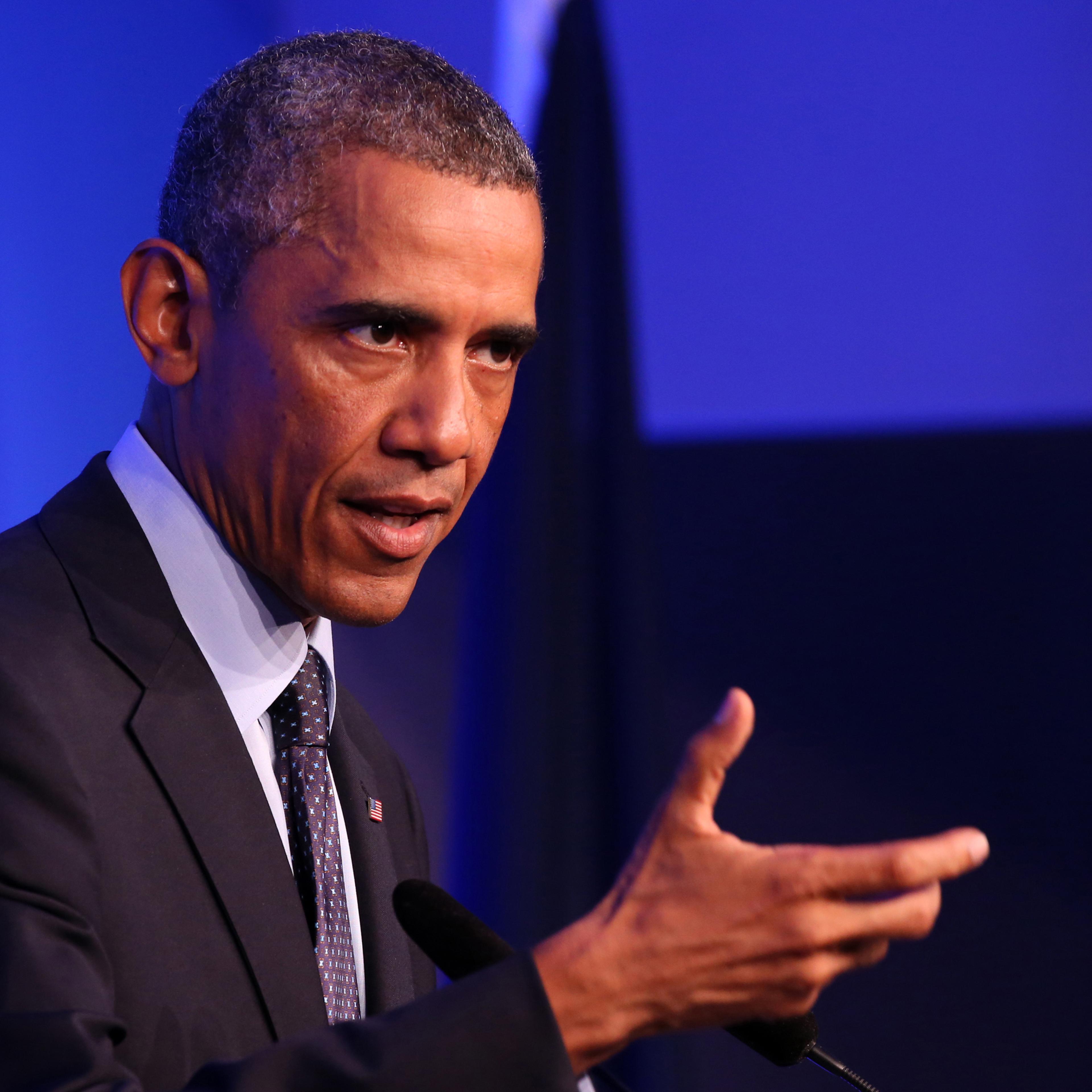 US President Barack Obama holds press conference in Newport