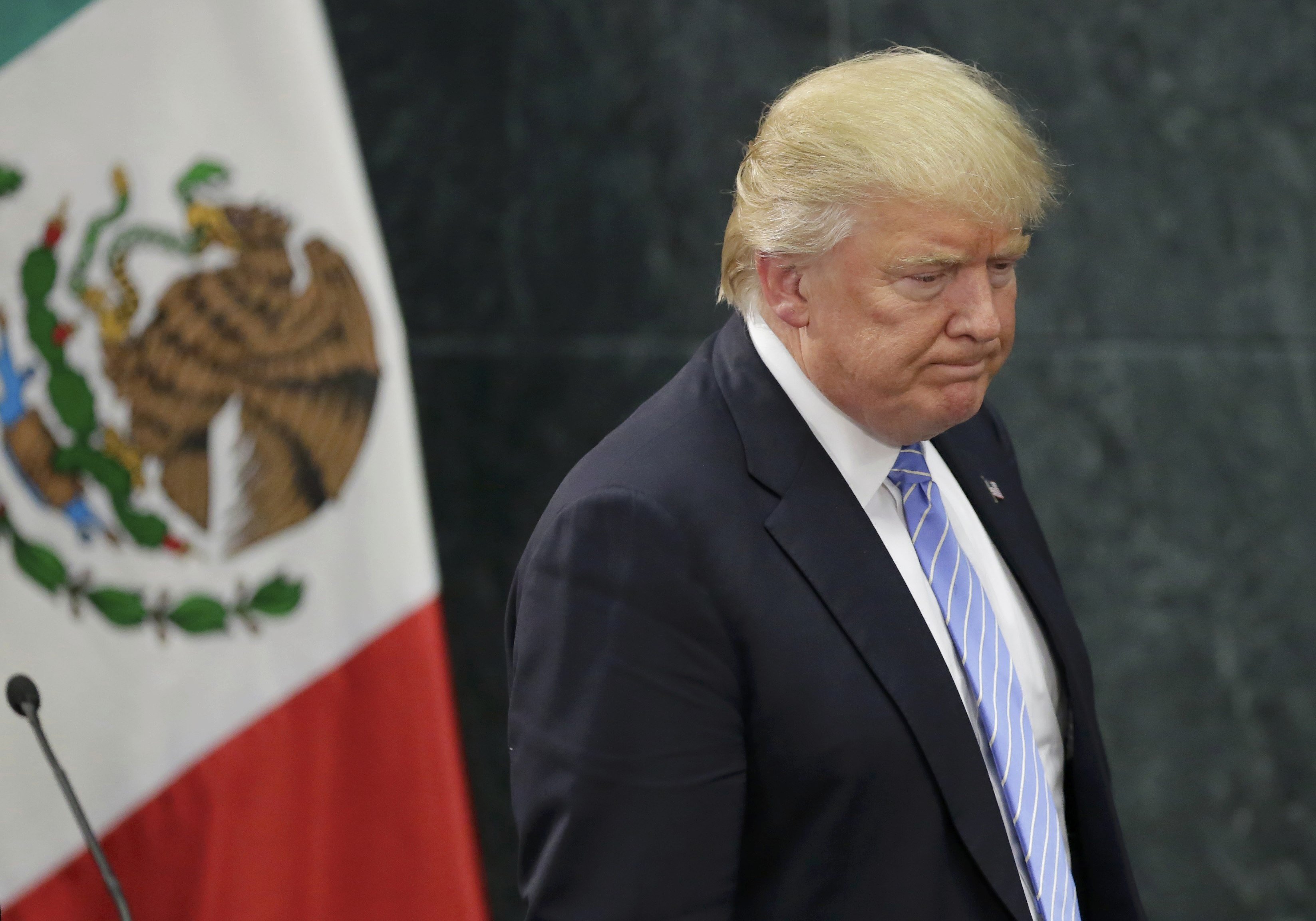 U.S. presidential nominee Trump arrives for a press conference in Mexico City