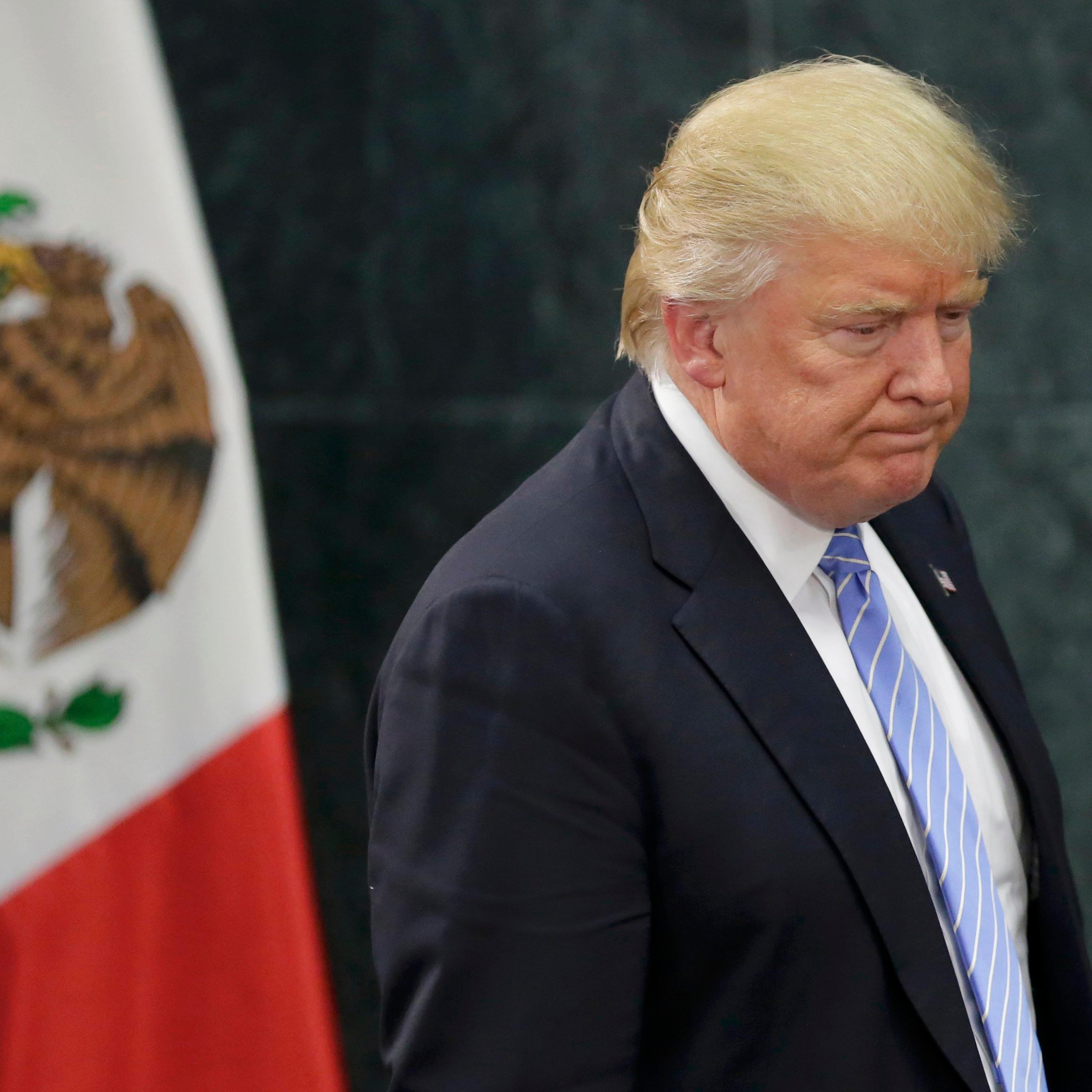 U.S. presidential nominee Trump arrives for a press conference in Mexico City
