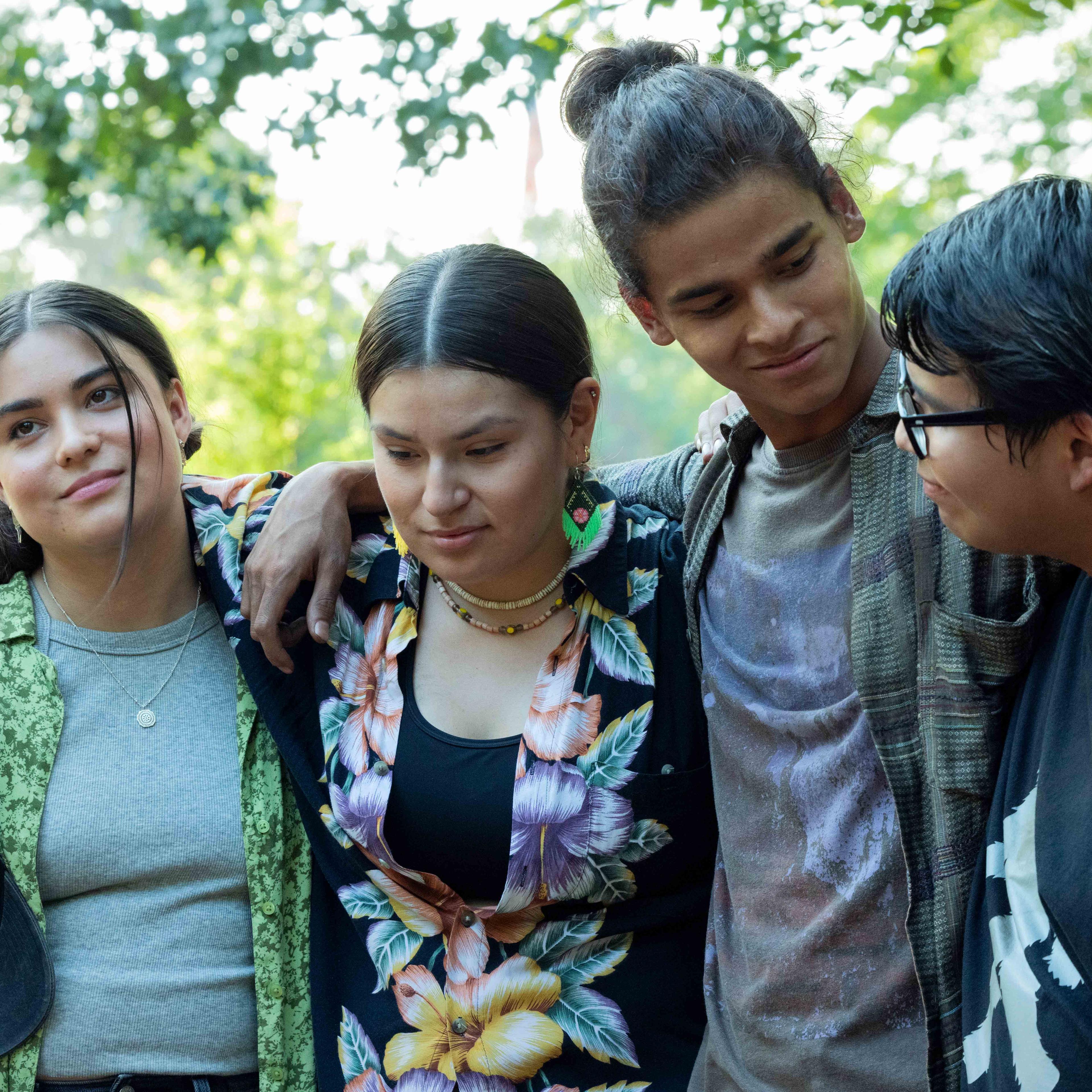 RESERVATION DOGS —"Dig"—Season 3, Episode 10 (Airs Wednesday, September 27th) Pictured: (l-r) Devery Jacobs as Elora Danan, Paulina Alexis as Willie Jack, D'Pharaoh Woon-A-Tai as Bear, Lane Factor as Cheese. CR: Shane Brown/FX.