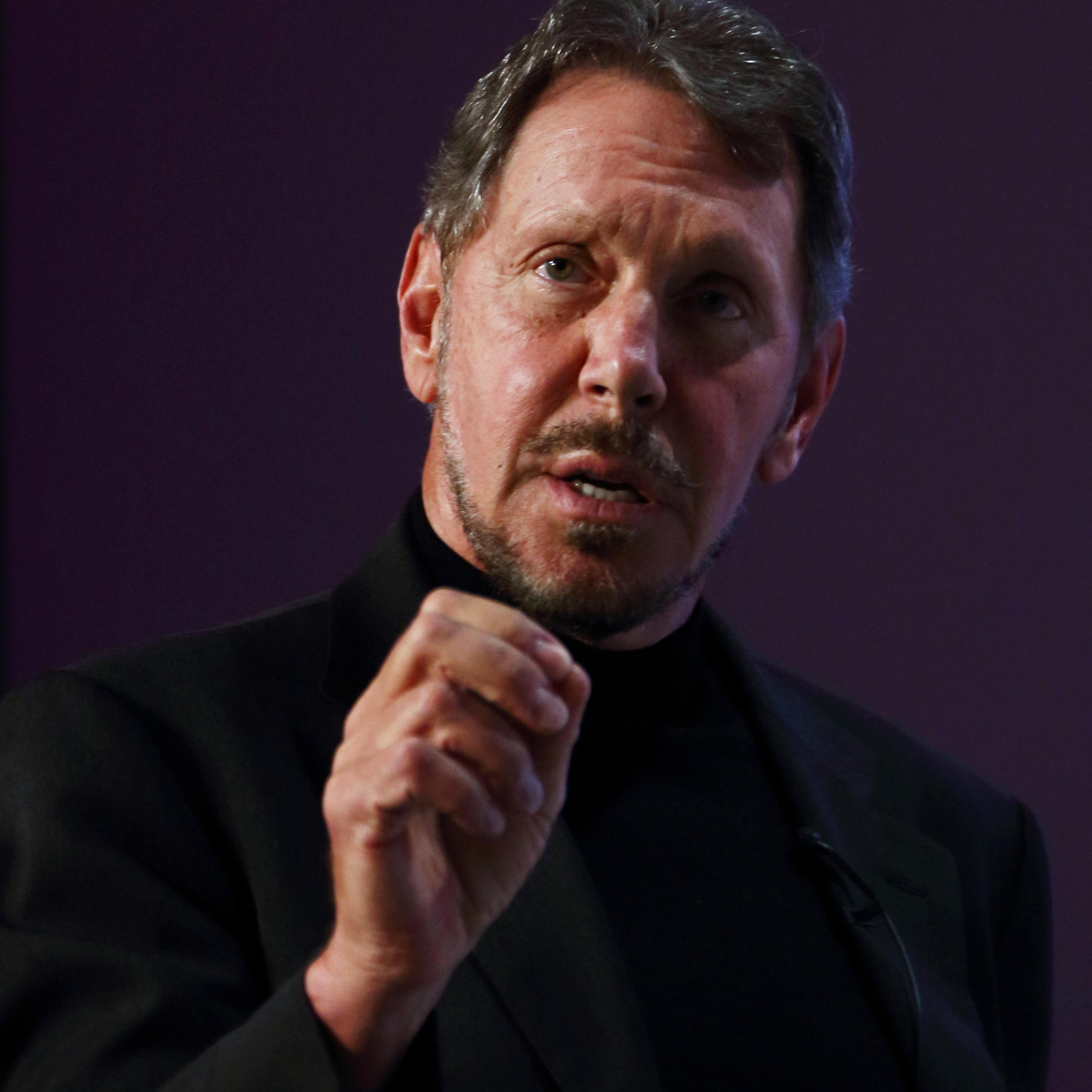 Larry Ellison, chief executive officer of Oracle Corp., makes a speech at the New Economy Summit 2014 in Tokyo on April 9, 2014.
