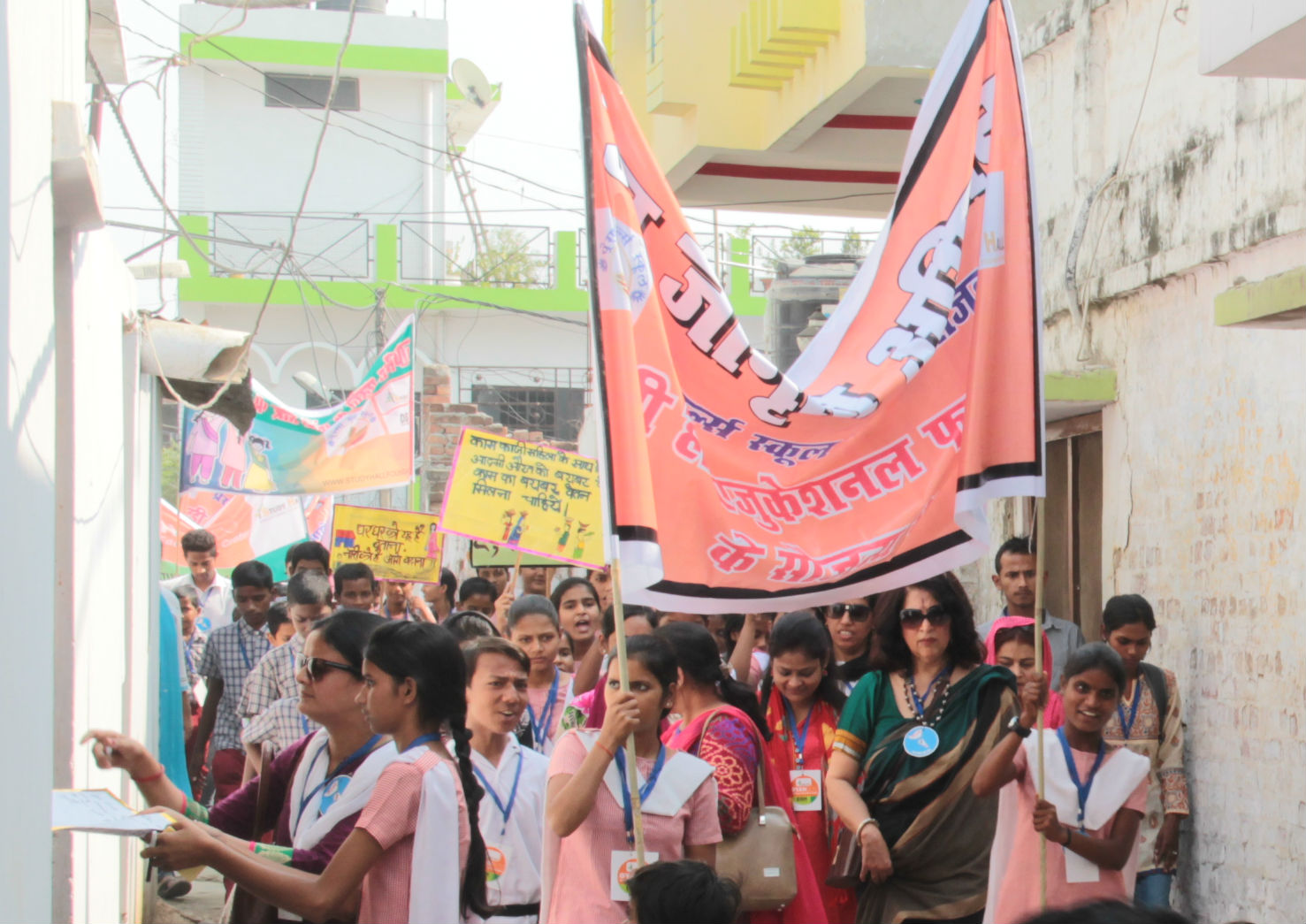 Prena students, led by the school's founder Urvashi Sahni, marching for girls' rights in India 