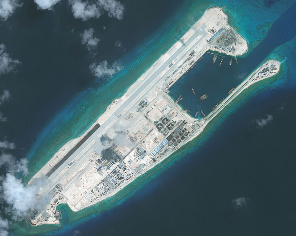 FIERY CROSS REEF, SOUTH CHINA SEA - SEPTEMBER 3, 2015:  DigitalGlobe imagery of the nearly completed construction within the Fiery Cross Reef located in the South China Sea. Fiery Cross is located in the western part of the Spratly Islands group.  Photo 