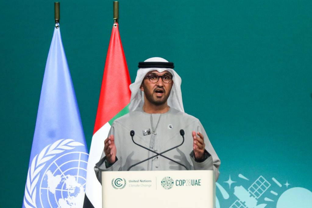 Sultan Al Jaber, president of the UNFCCC COP28 Climate Conference, speaks during a plenary session on day thirteen of COP28 on Dec. 13, 2023 in Dubai, United Arab Emirates.