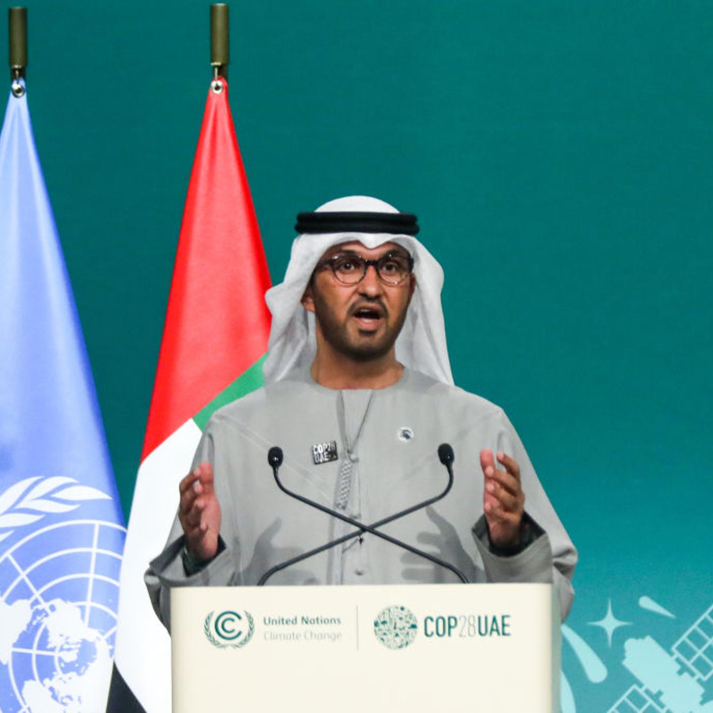 Sultan Al Jaber, president of the UNFCCC COP28 Climate Conference, speaks during a plenary session on day thirteen of COP28 on Dec. 13, 2023 in Dubai, United Arab Emirates.