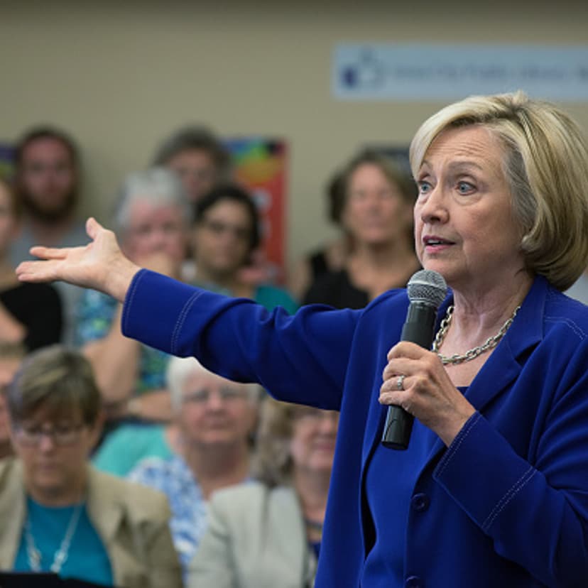 Former Secretary of State and presidential candidate Hillary Clinton addresses supporters at an organizational rally on July 7, 2015 at the Iowa City Public Library in Iowa City, Iowa.