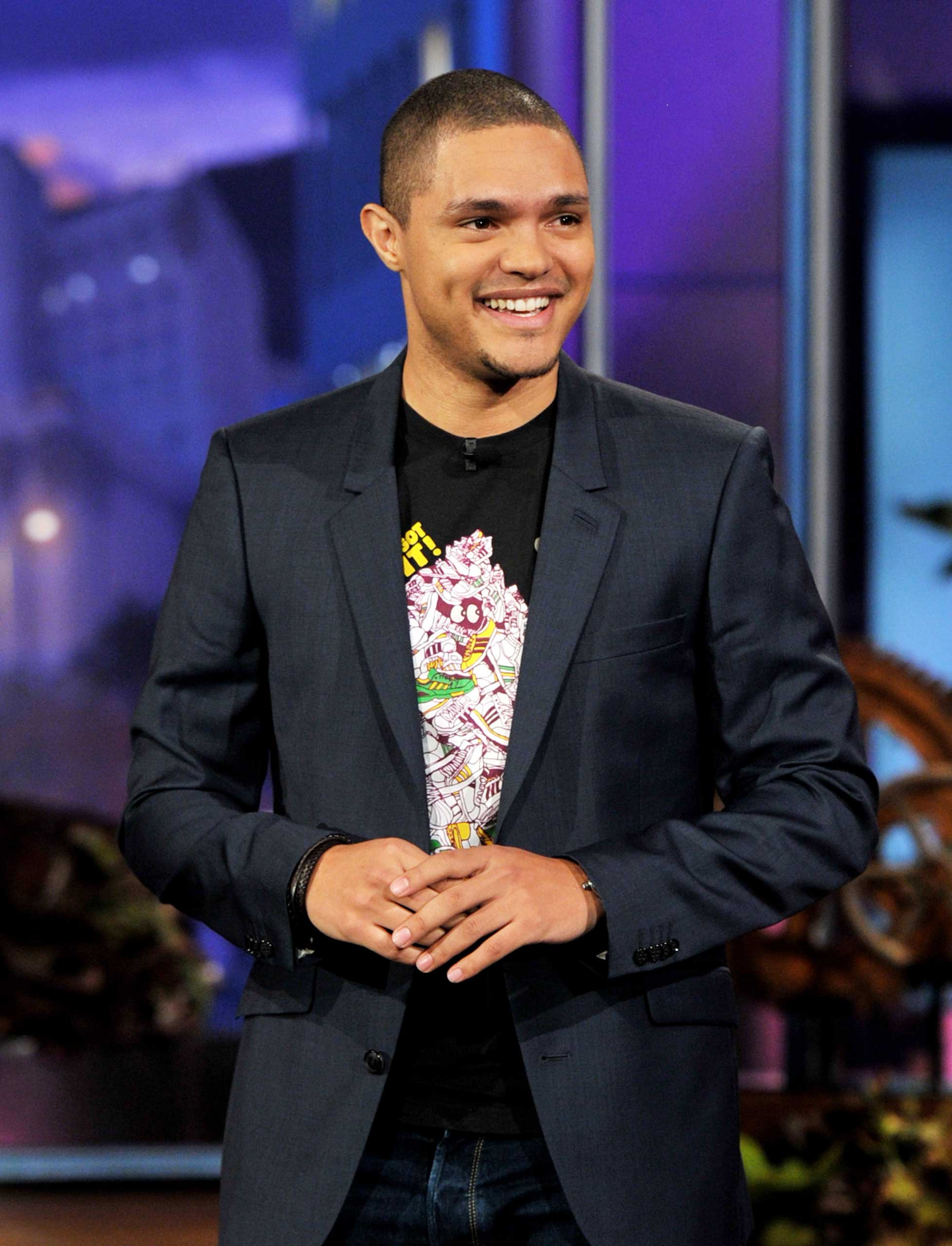 Comedian Trevor Noah performs on the Tonight Show With Jay Leno at NBC Studios in Burbank, California on Jan. 6, 2012.