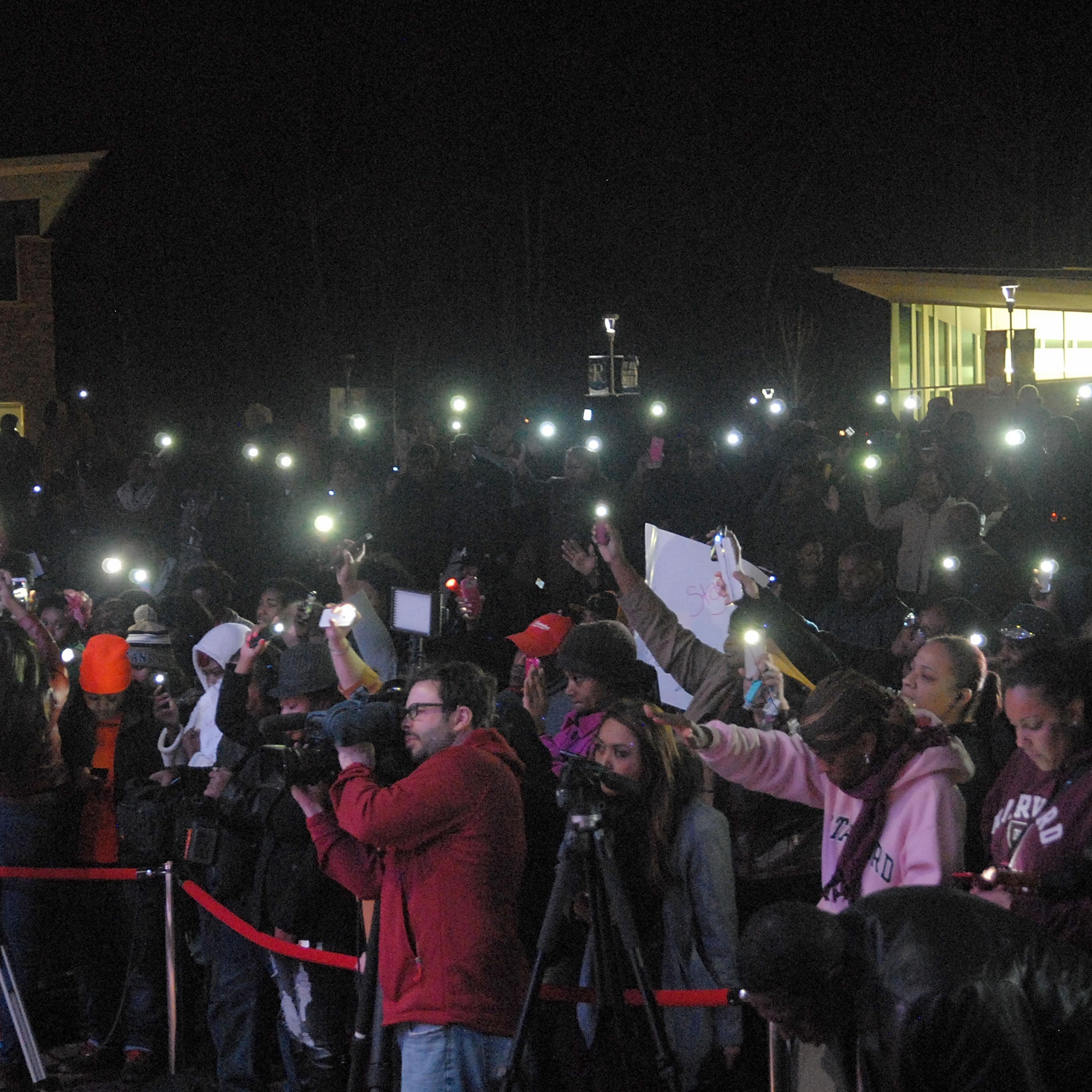 Media covering the Bobbi Kristina Brown Public Candleight Vigil on Feb. 9, 2015 in Riverdale, Georgia.