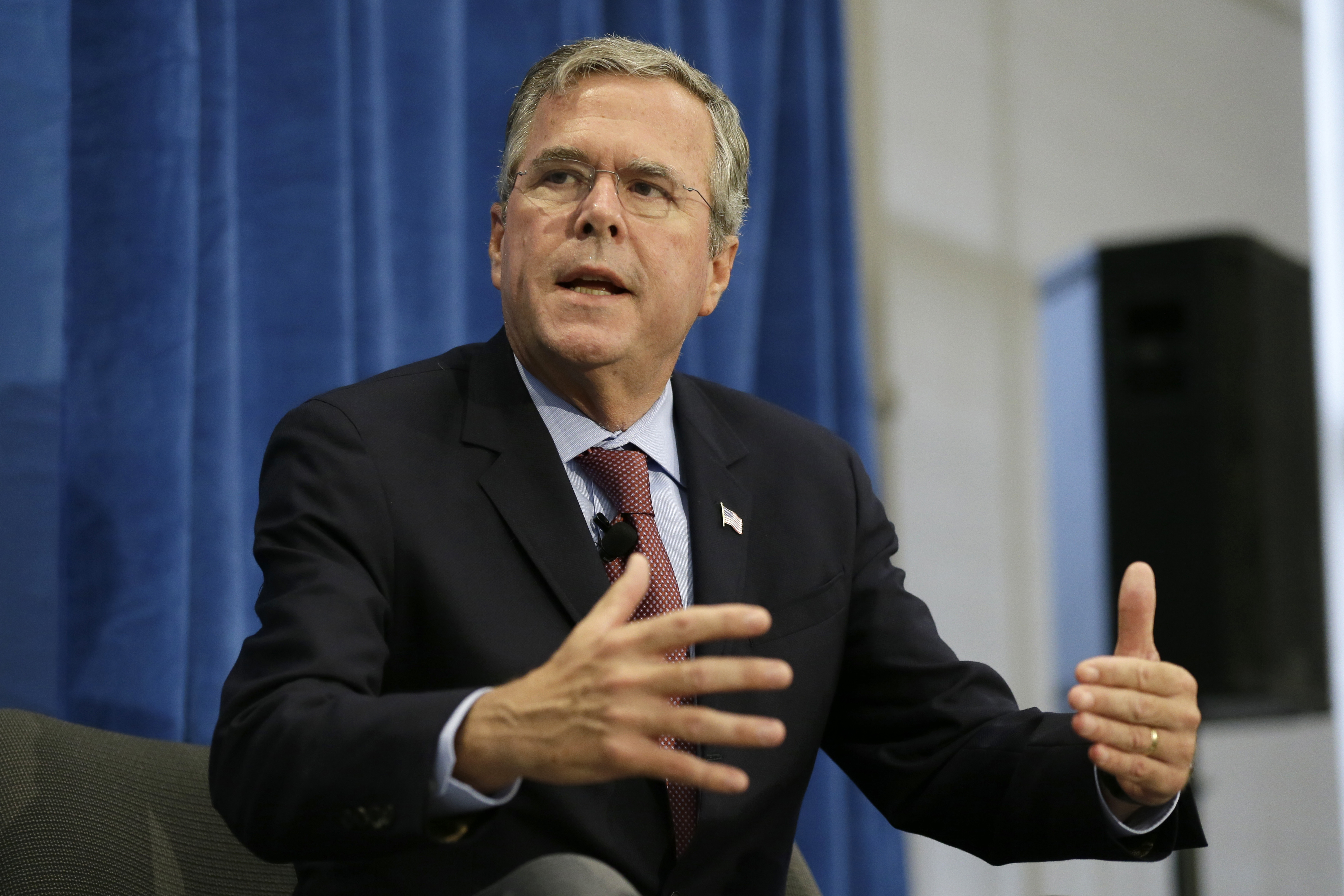Republican presidential candidate former Fla. Gov. Jeb Bush speaks during a forum sponsored by Americans for Peace, Prosperity and Security at St. Ambrose University in Davenport, Iowa on Aug. 13, 2015.