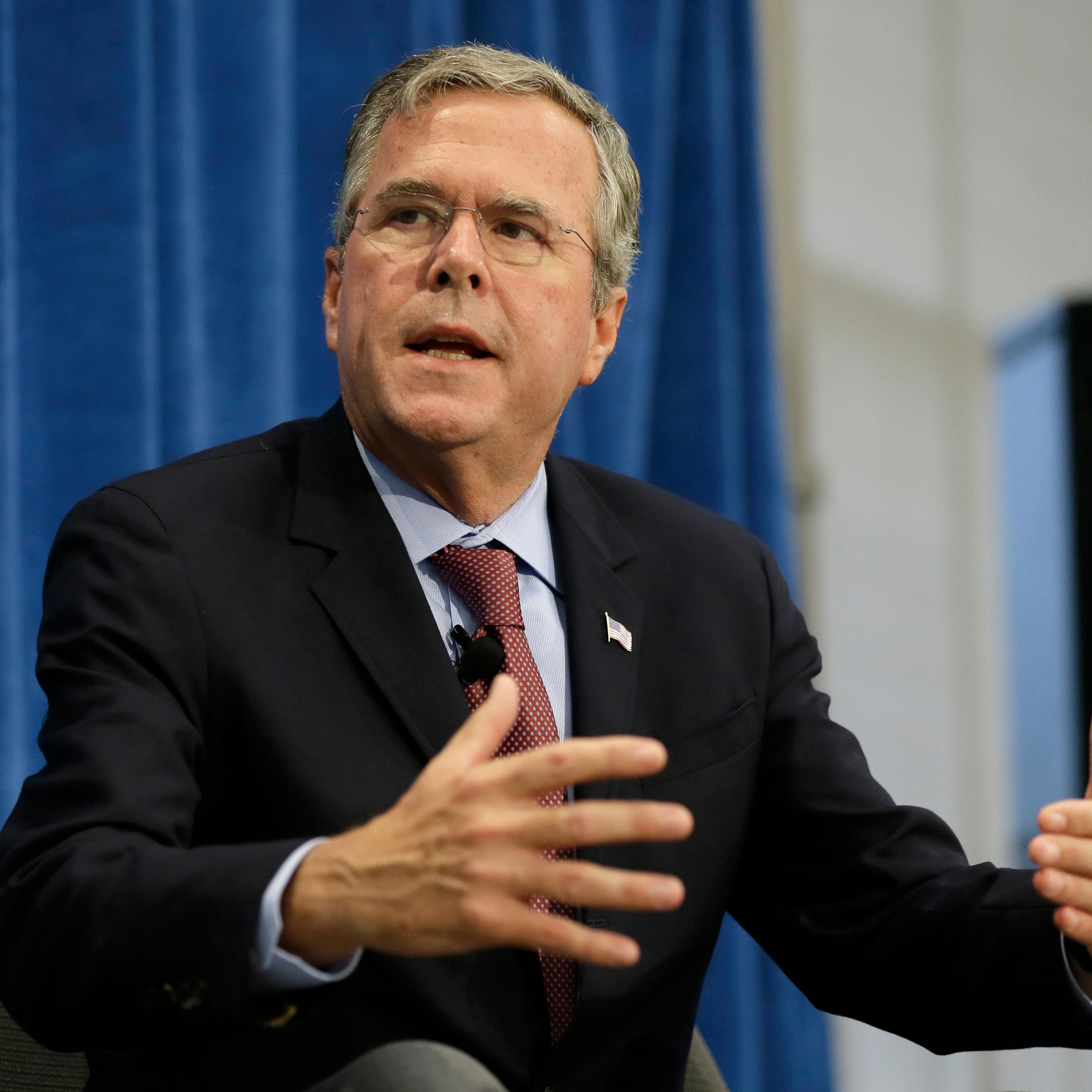 Republican presidential candidate former Fla. Gov. Jeb Bush speaks during a forum sponsored by Americans for Peace, Prosperity and Security at St. Ambrose University in Davenport, Iowa on Aug. 13, 2015.