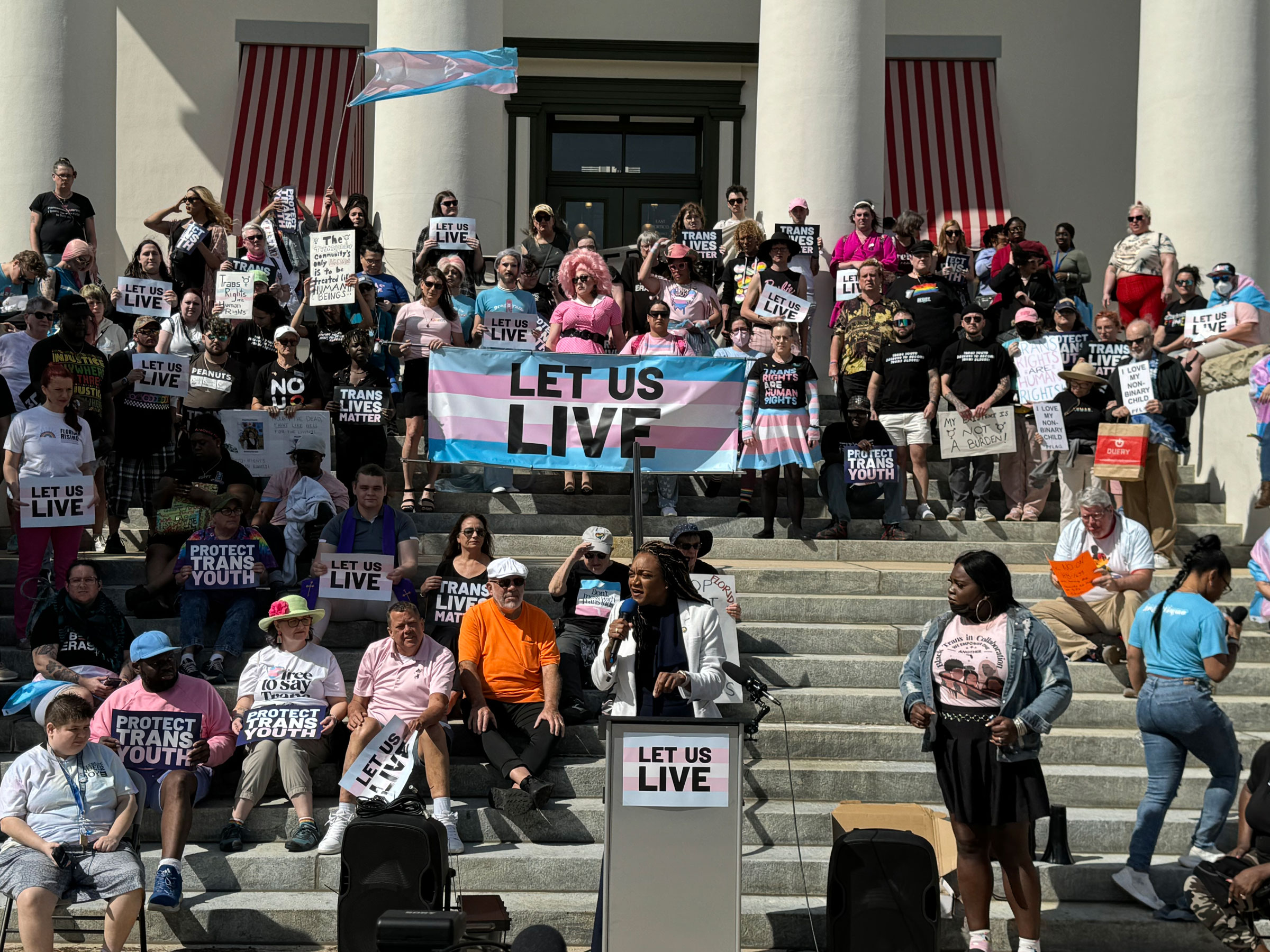 Protestors gather at the Florida State Capitol in downtown Tallahassee to advocate against HB 1639. 