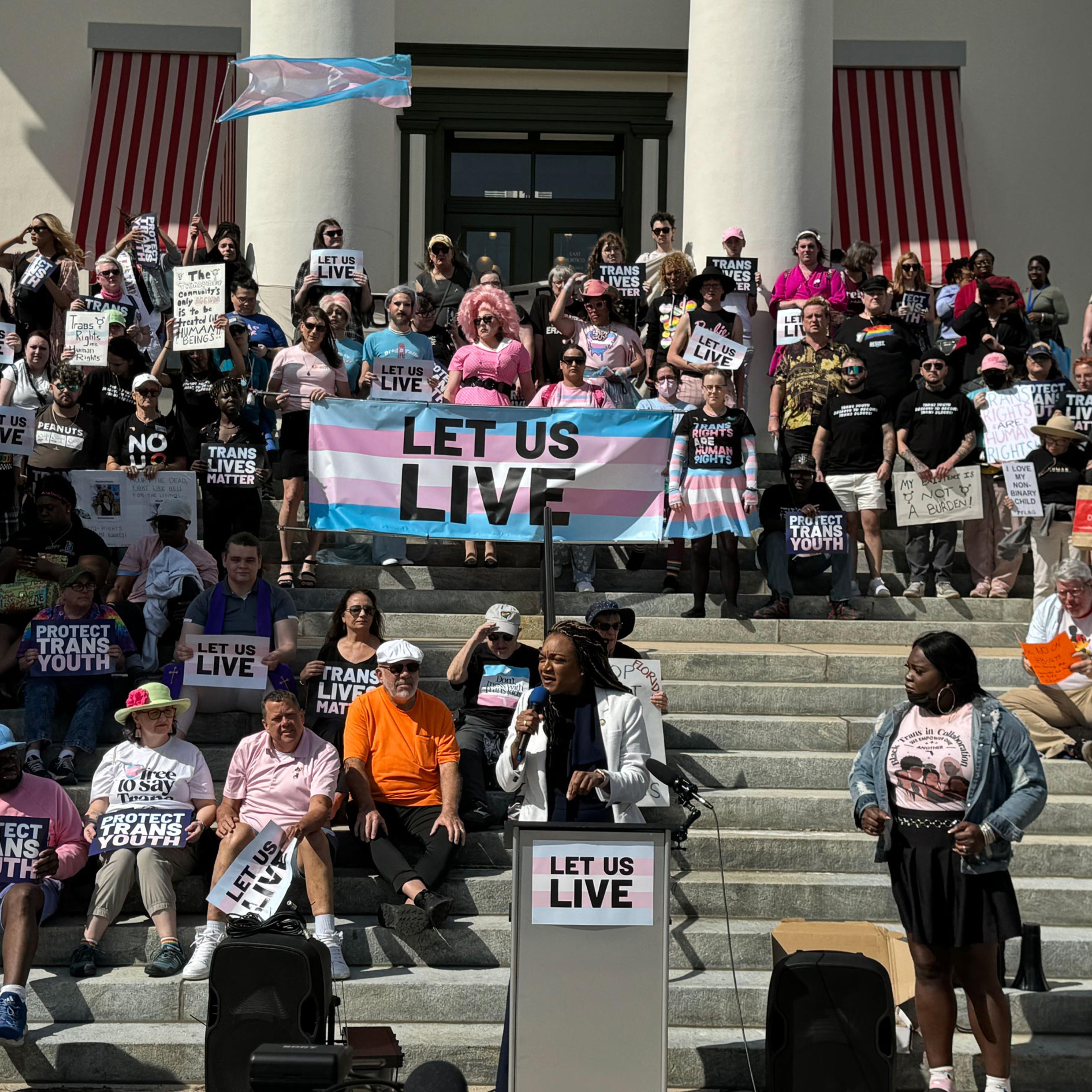 Protestors gather at the Florida State Capitol in downtown Tallahassee to advocate against HB 1639.