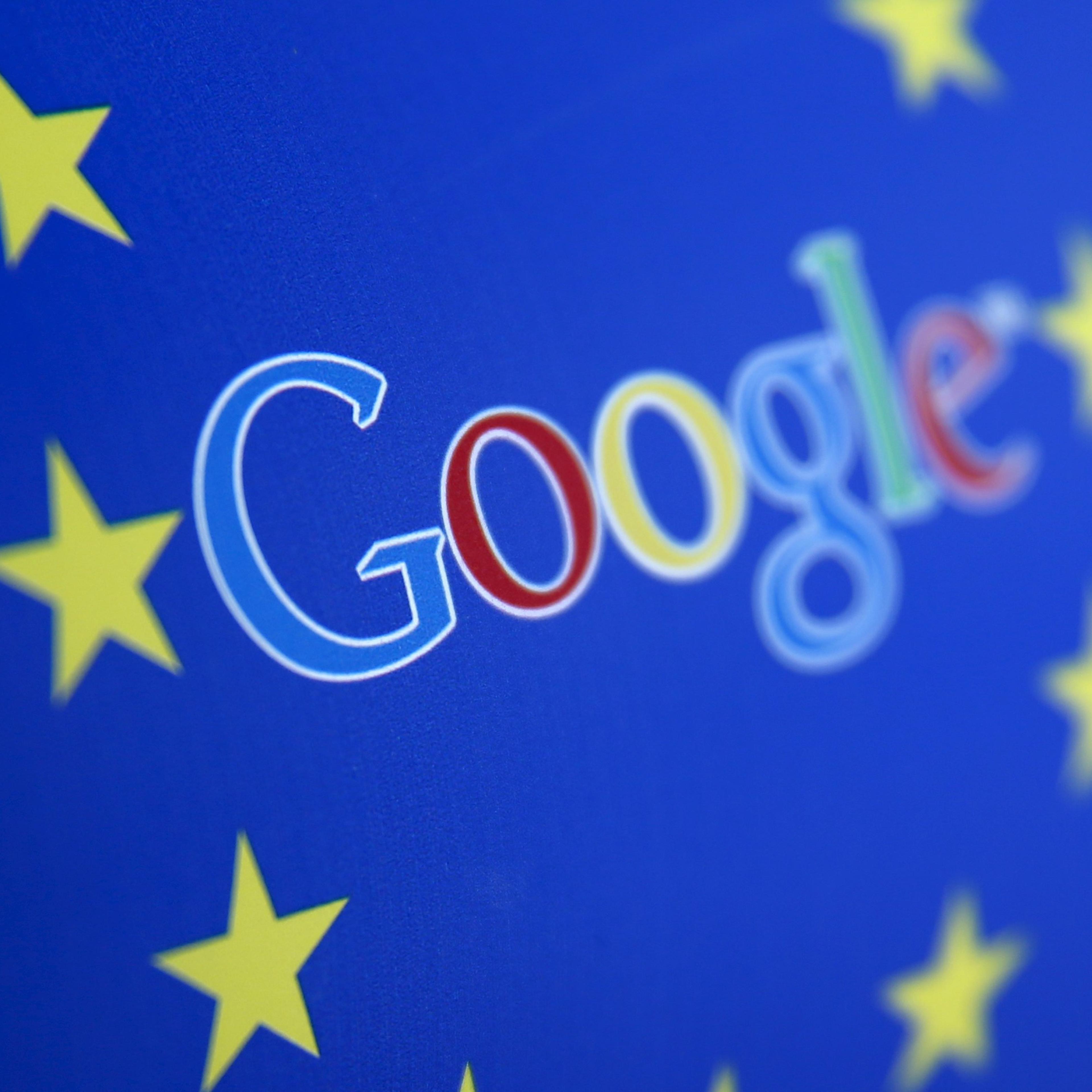 Google and European Union logos are seen in Sarajevo, in this April 15, 2015 photo illustration.