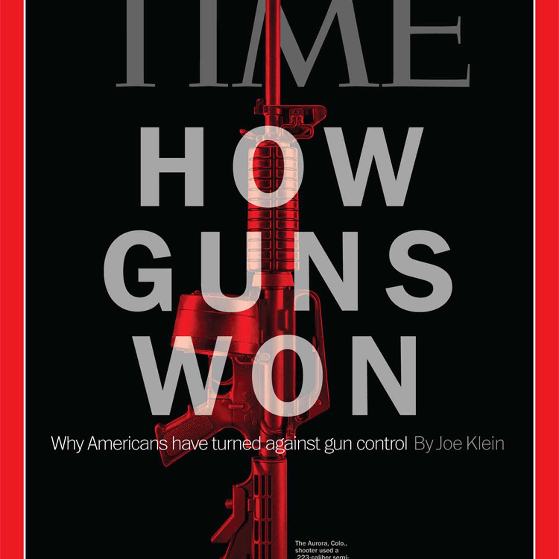 The cover featuring an image of an AR-15 assault rifle for the August 6, 2012 issue of TIME, by Bartholomew Cooke.