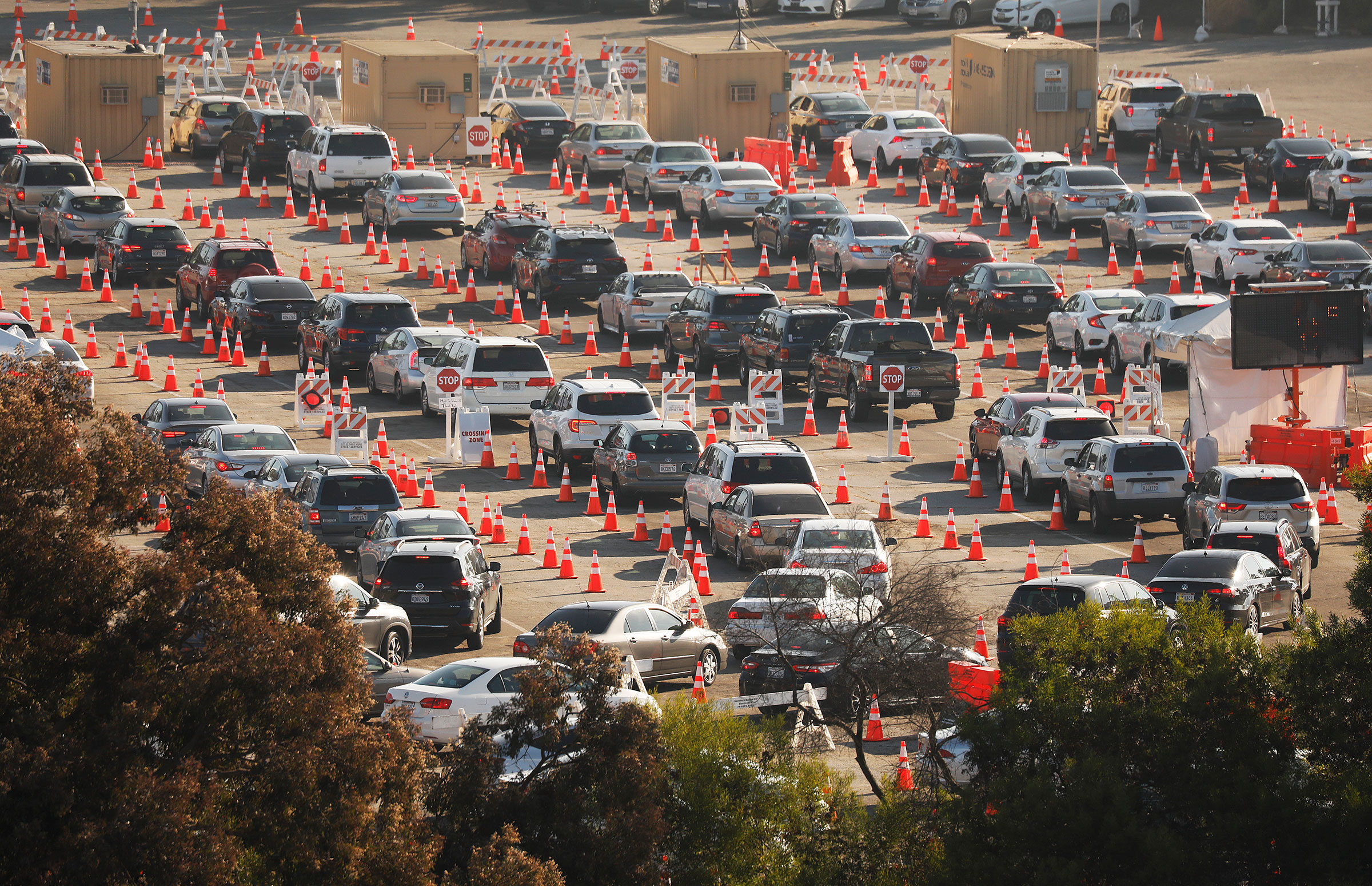 The Dodger Stadium COVID-19 testing site, which is the largest in the U.S., on Jan, 4, 2021