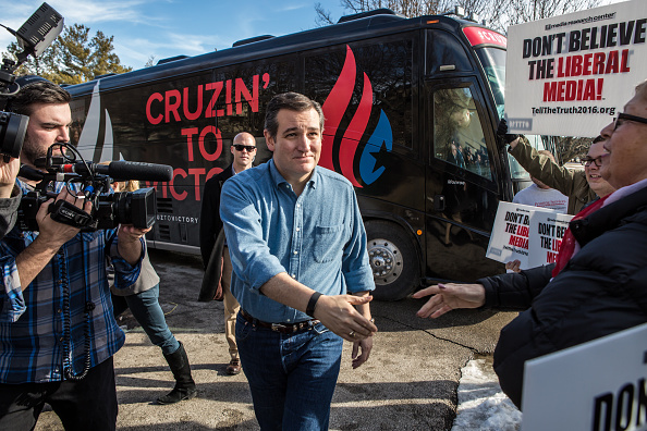 Republican presidential candidate Sen. Ted Cruz (R-TX) arrives at a campaign event at the Gateway Hotel on January 30, 2016 in Ames, Iowa.