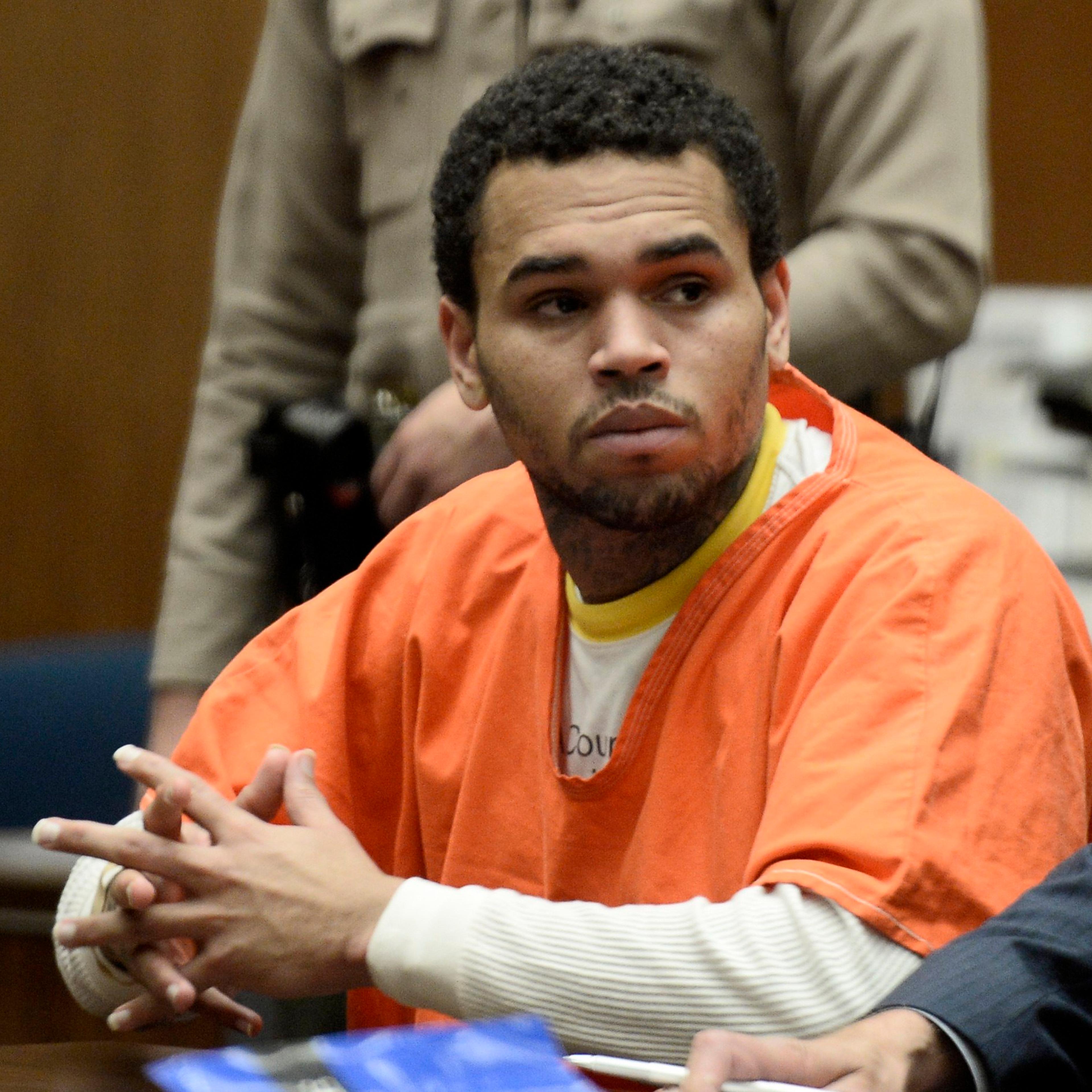 Chris Brown appears in court for a hearing at the Criminal Courts in Los Angeles on May 9, 2014.