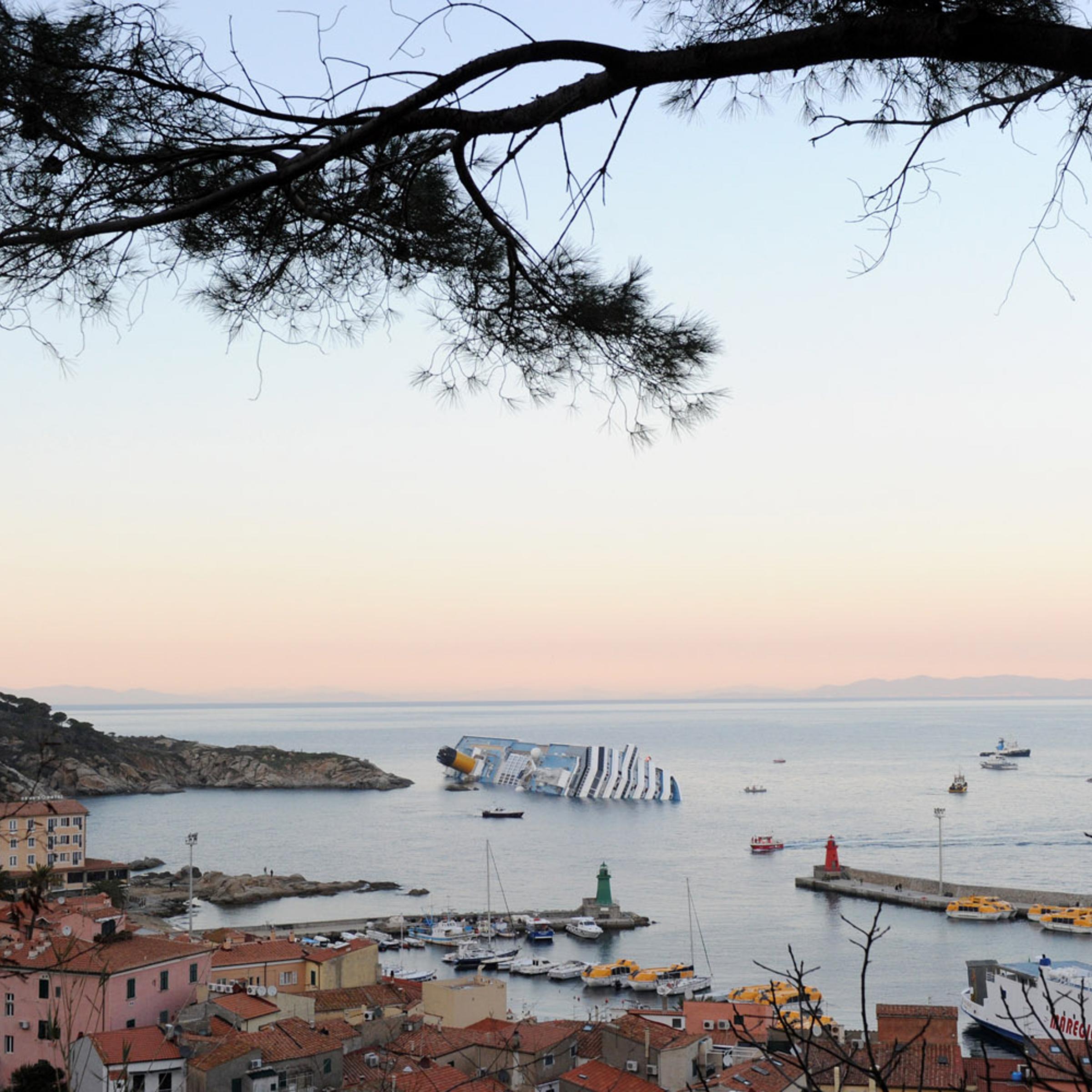Jan. 14, 2012. The Italian cruise ship 'Costa Concordia' ran aground and keeled over off the Italian coast near the island of Giglio in Tuscany, Italy.