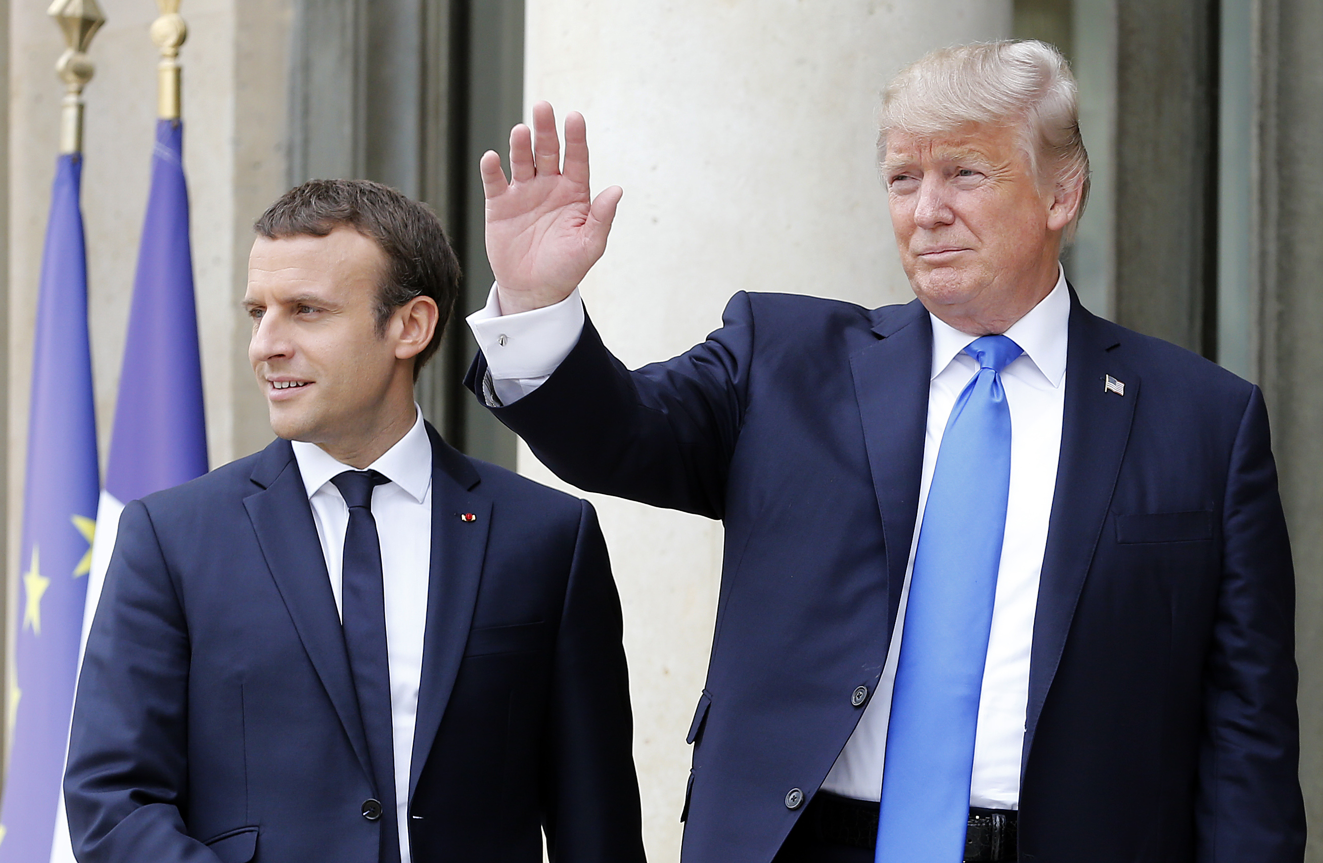 French President Emmanuel Macron Receives   U.S. President Donald Trump At Elysee Palace