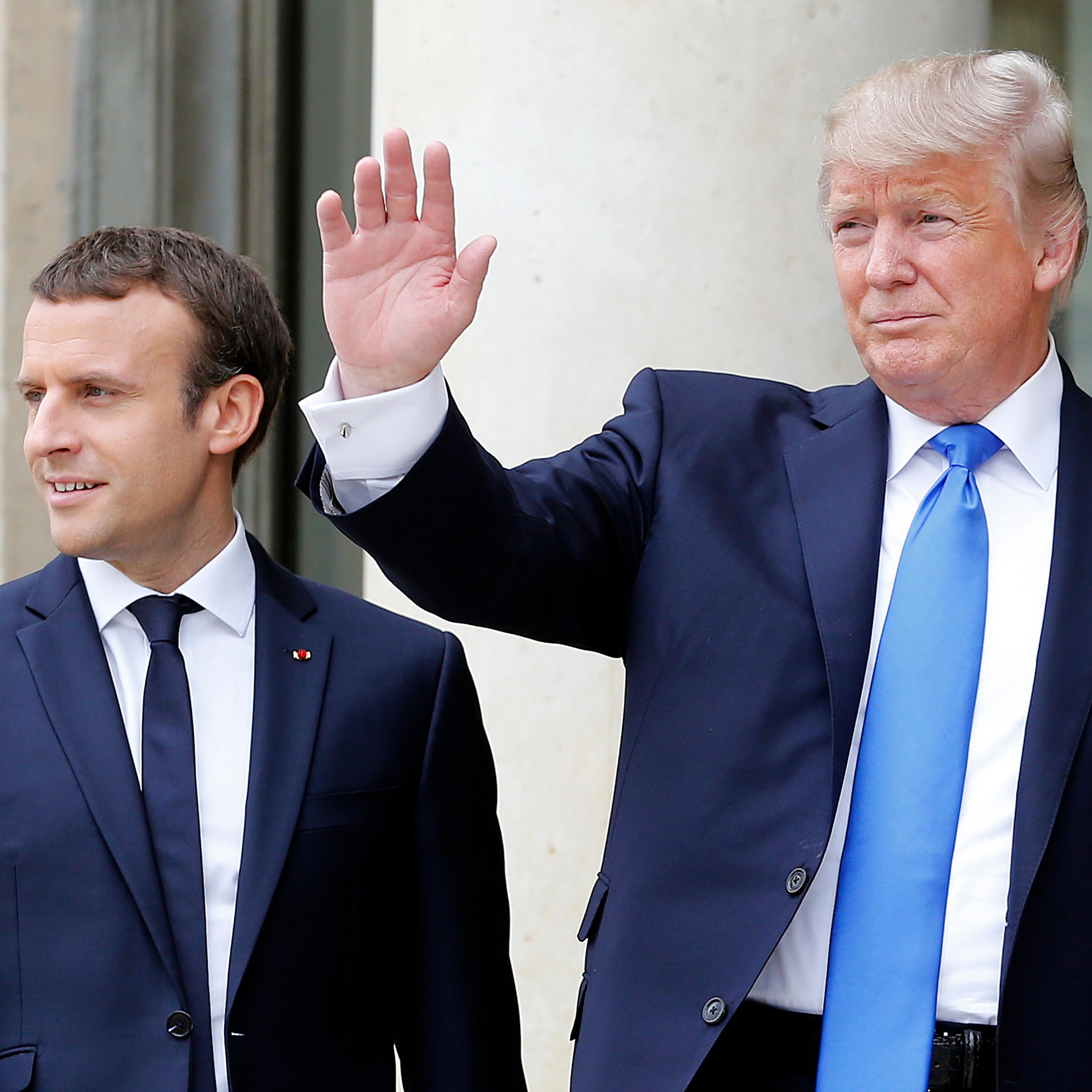 French President Emmanuel Macron Receives U.S. President Donald Trump At Elysee Palace