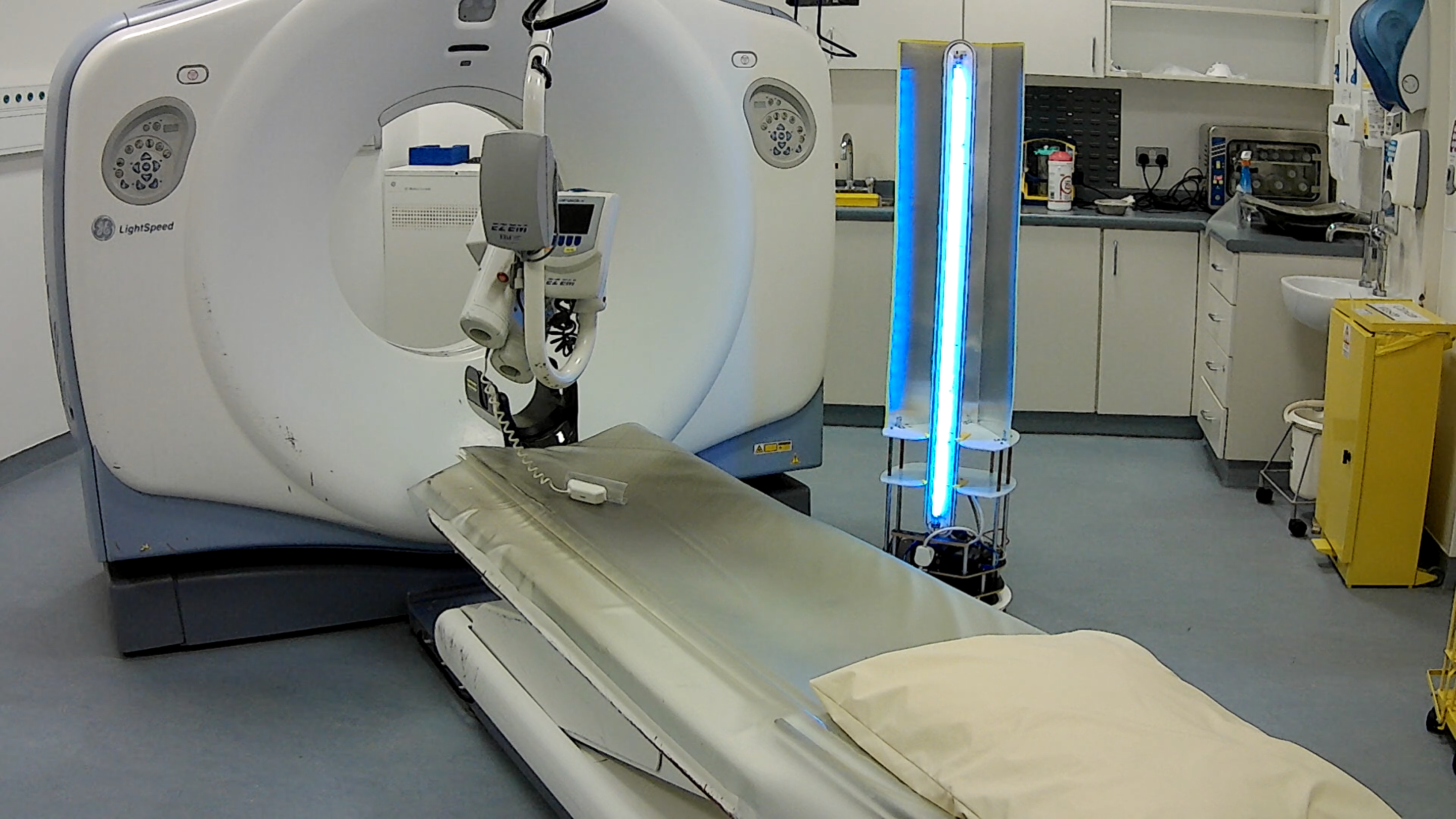 Violet, a robot designed to autonomously disinfect health care facilities using UV light.