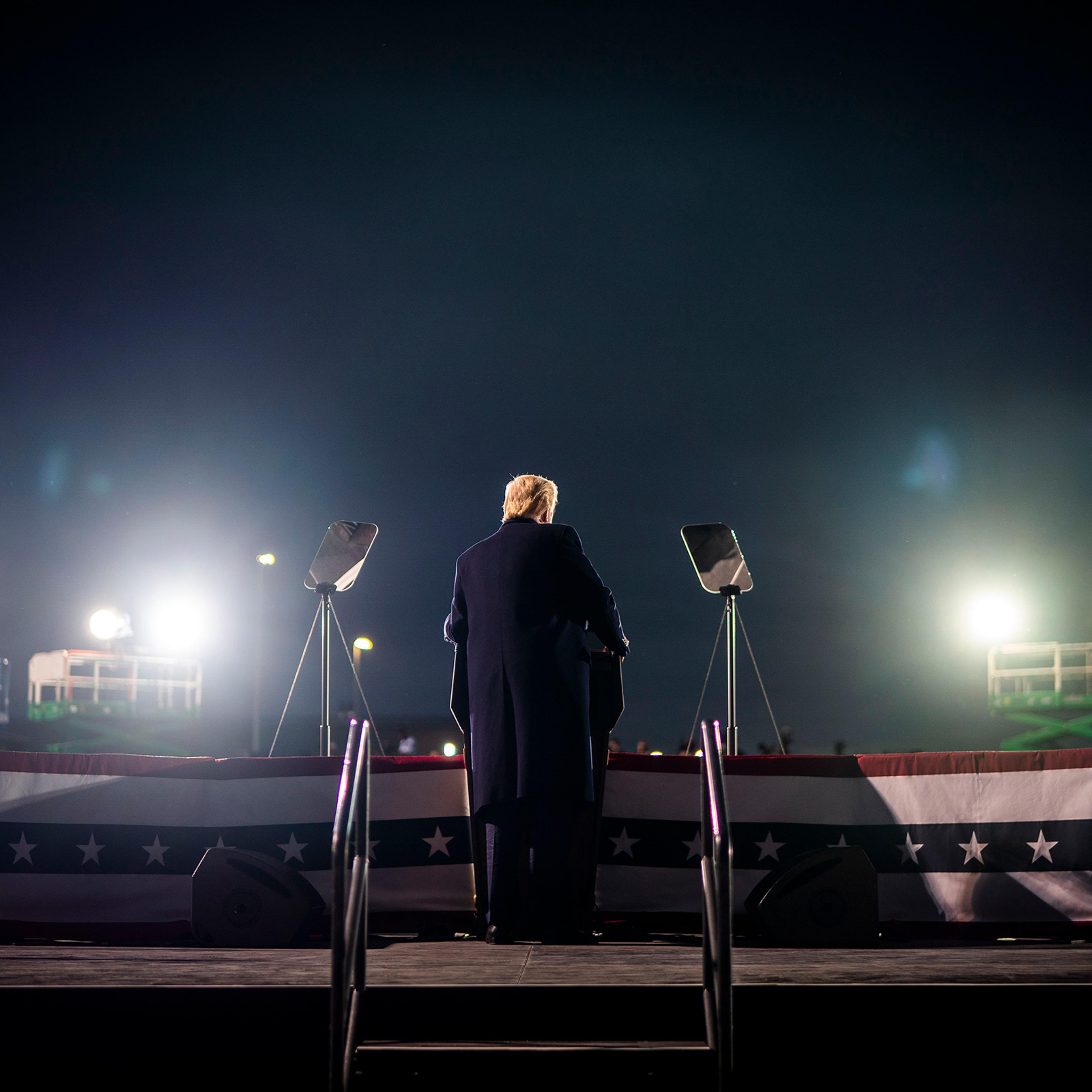 President Trump speaks during a campaign rally in Des Moines, Iowa, on Oct. 14, 2020.